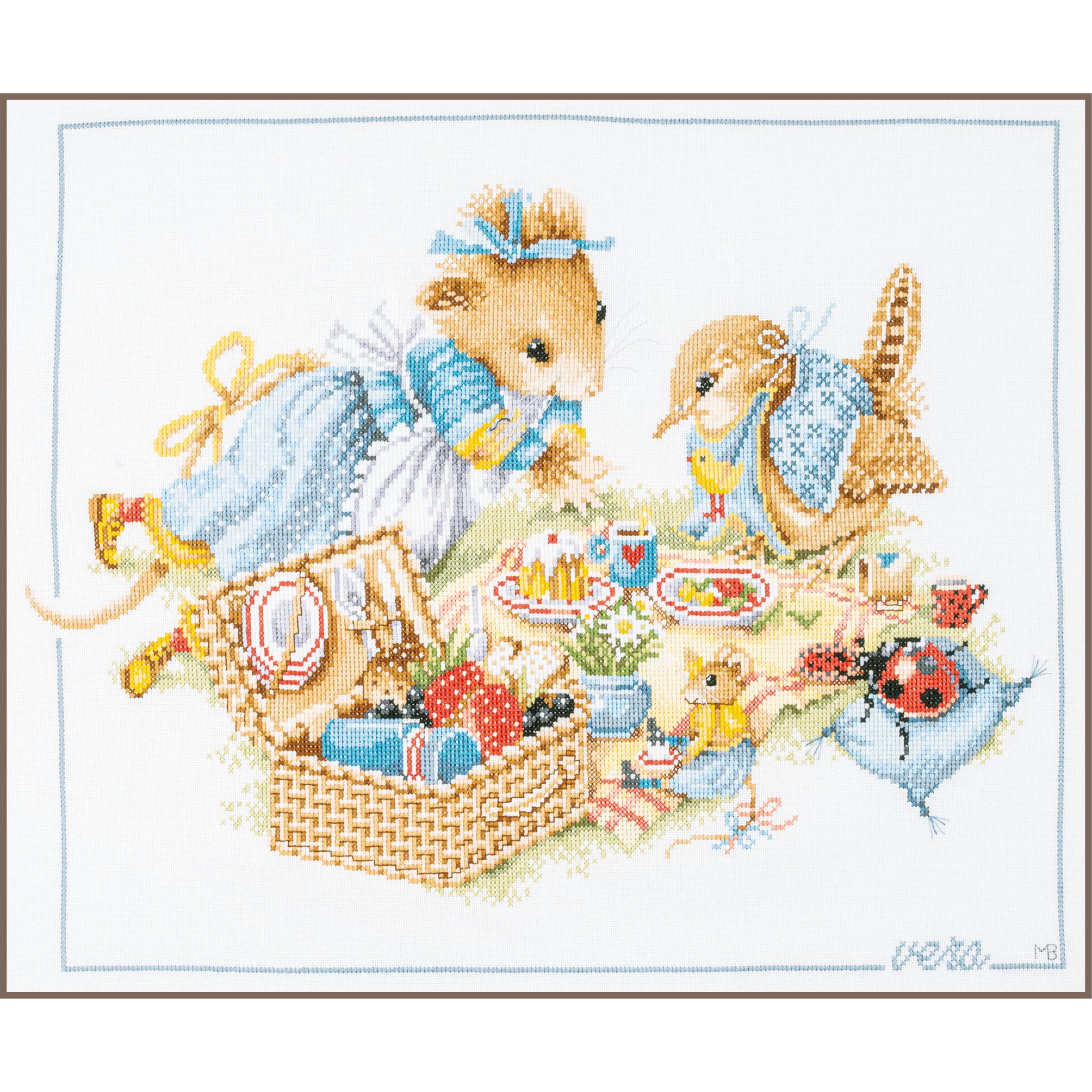 Lanarte Counted Cross Stitch Kits Complete Wall Art DIY Picnic with Vera Set Crafts Adults Set Decoration Salon Creative Gift ca. 49 x 39cm Cross Stitch Embroidery