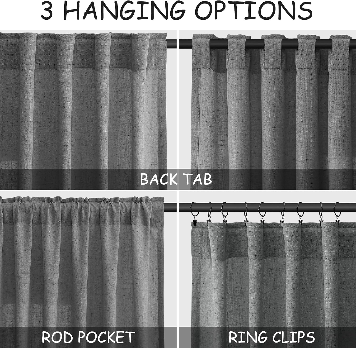 Dark Grey Linen Curtains 84 Inches Long for Bedroom Rod Pocket Back Tab Light Filtering Privacy Semi Sheer Curtain Farmhouse Decor Cotton Textured Drapes for Living Room 2 Panels Set 52x84 Inch thumbnail