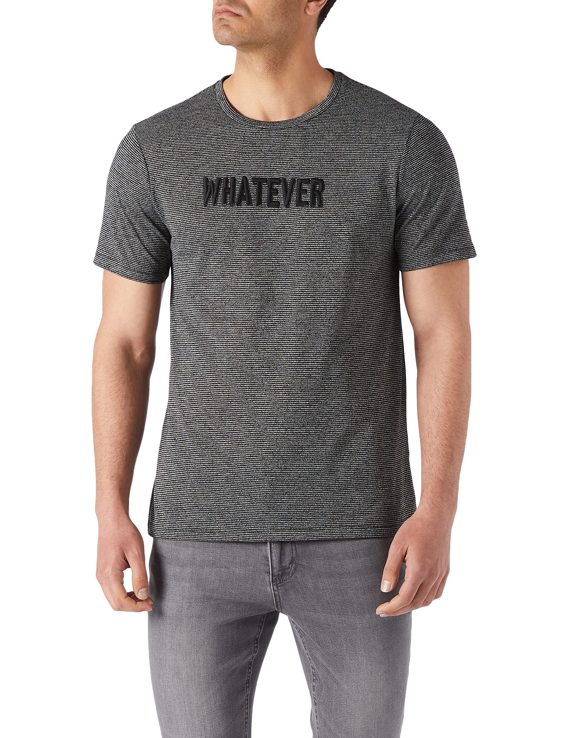 Koton Men's Standard Fit Embroidered T-Shirt, Black Stripe (02n), XXL