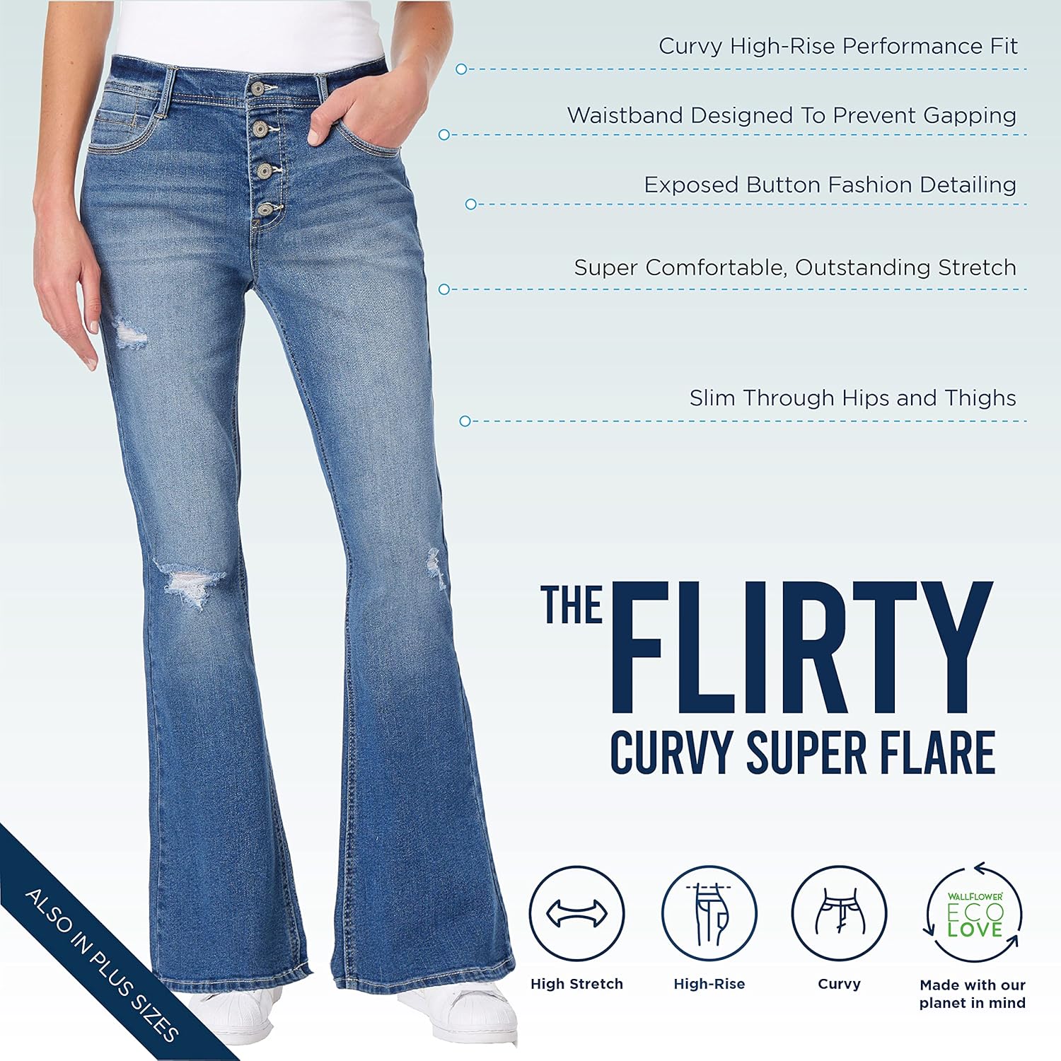 WallFlower Womens Flirty Curvy Super Flare High Rise Insta Stretch Juniors Jeans - Image 5