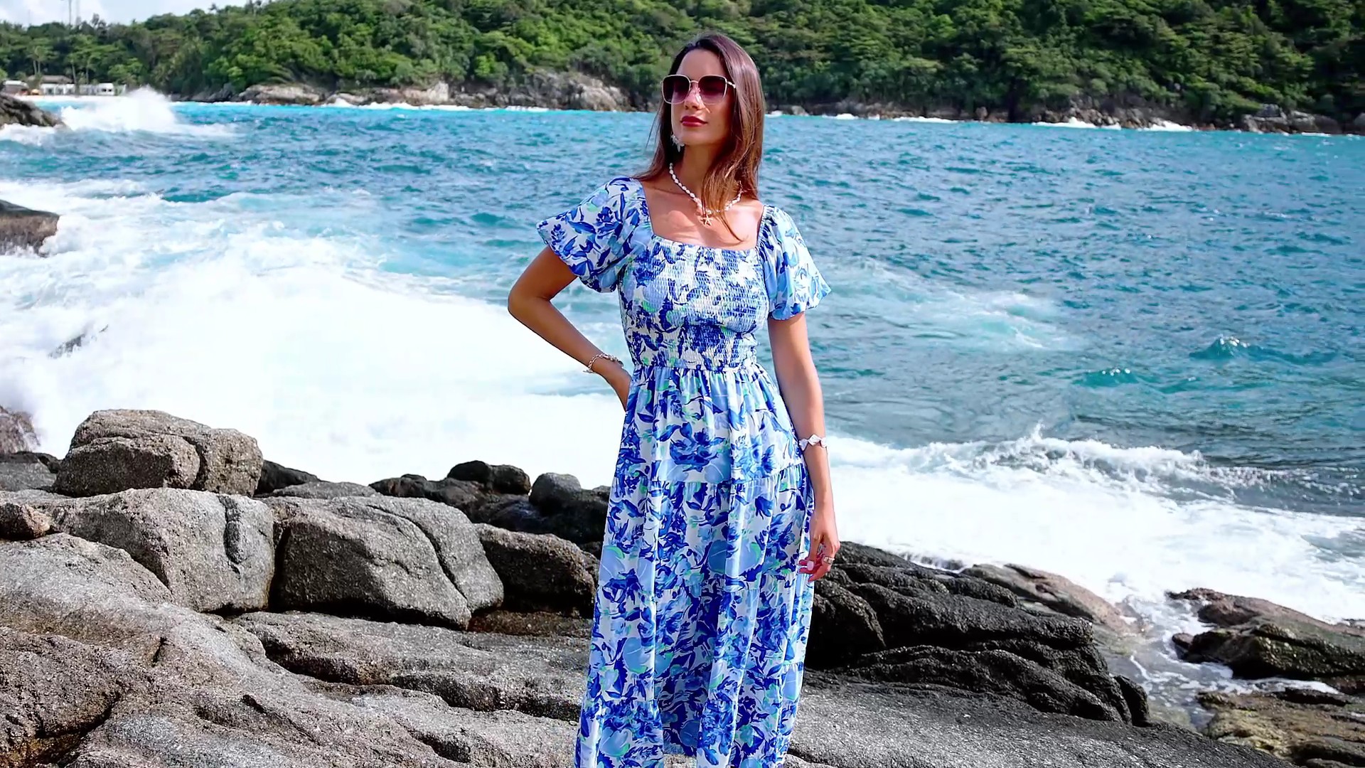 PRETTYGARDEN Women's Casual Summer Midi Dress Puffy Short Sleeve Square  Neck Smocked Tiered Ruffle Dresses (Floral Blue,Small) at Amazon Women's  Clothing store