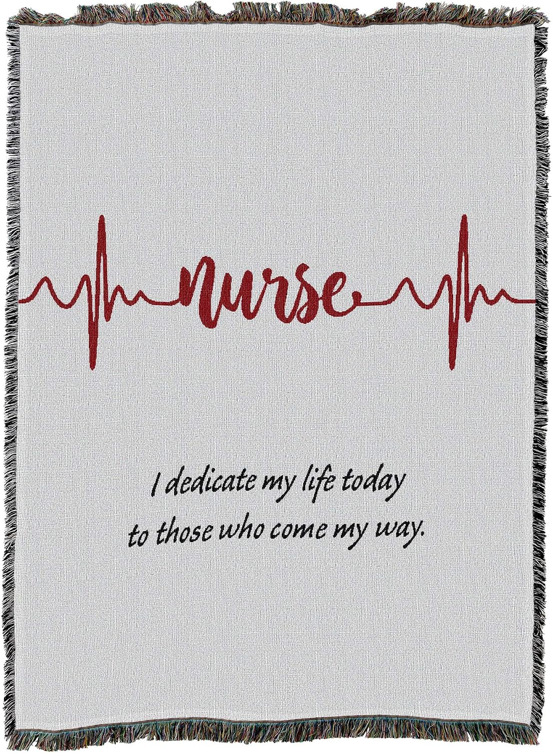 Pure Country Weavers Nurse - I Dedicate My Life to Those Who Come My Way Blanket - Heartbeat Red Thin Line Gift Tapestry Throw Woven from Cotton - Made in the USA (72x54)