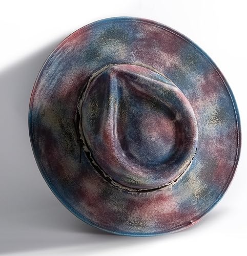 Miniatura 4 de RUEDIGER Sombreros Fedora de ala ancha para hombres y mujeres, 100% lana fieltro Panamá Rancher sombrero con logotipo de rayo desgastadoquemado
