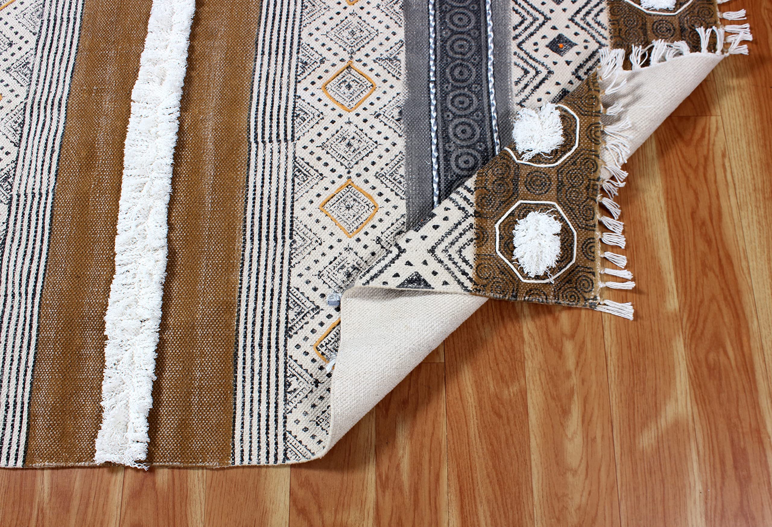 Kelim-Teppich, 10 x 20 cm, braun und schwarz gestreift, dick, 0,48 cm, waschbarer Baumwollteppich, flach gewebt, für den Innen- und Außenbereich, für Küche und Eingangsbereich