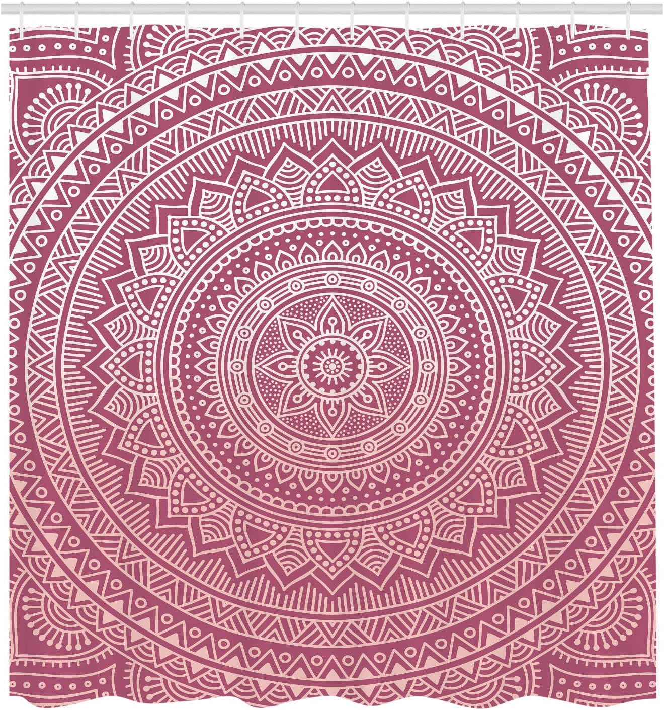 Ambesonne Mandala Shower Curtain, Abstract Floral Design with Themes Native South East Folkloric Illustration, Cloth Fabric Bathroom Decor Set with Hooks, 70" Long, Dried Rose