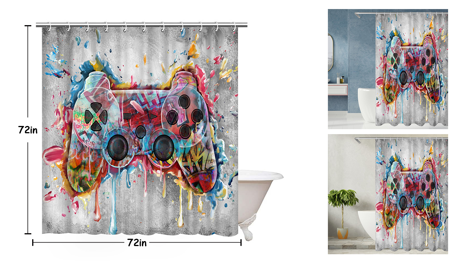 72x72inch gaming shower curtain for boys bathroom decor on Amazon Live