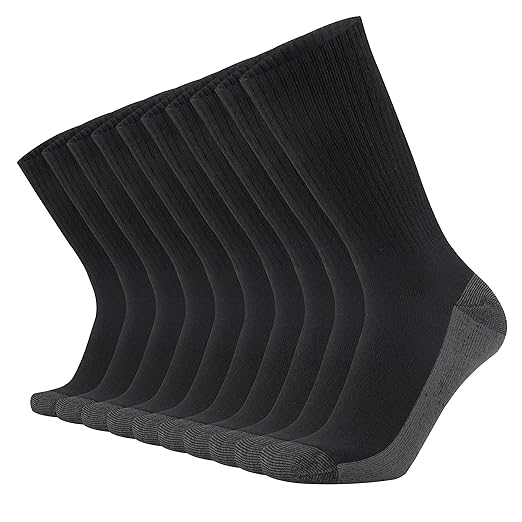 KMM Cotton Moisture Wicking Extra Heavy Cushion Sports Work Crew Socks Men 10 Pack