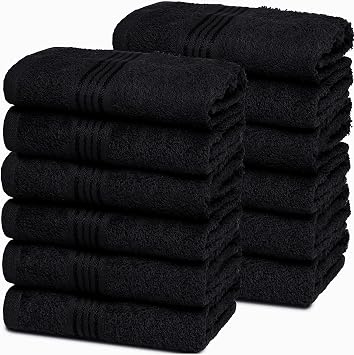 Belizzi Home Ultra Soft Cotton Washcloths, Contains 12 piece Face Cloths 12x12 inch, Ideal for Everyday use Face Towels, Compact & Lightweight Multi Purpose Washcloths - Black