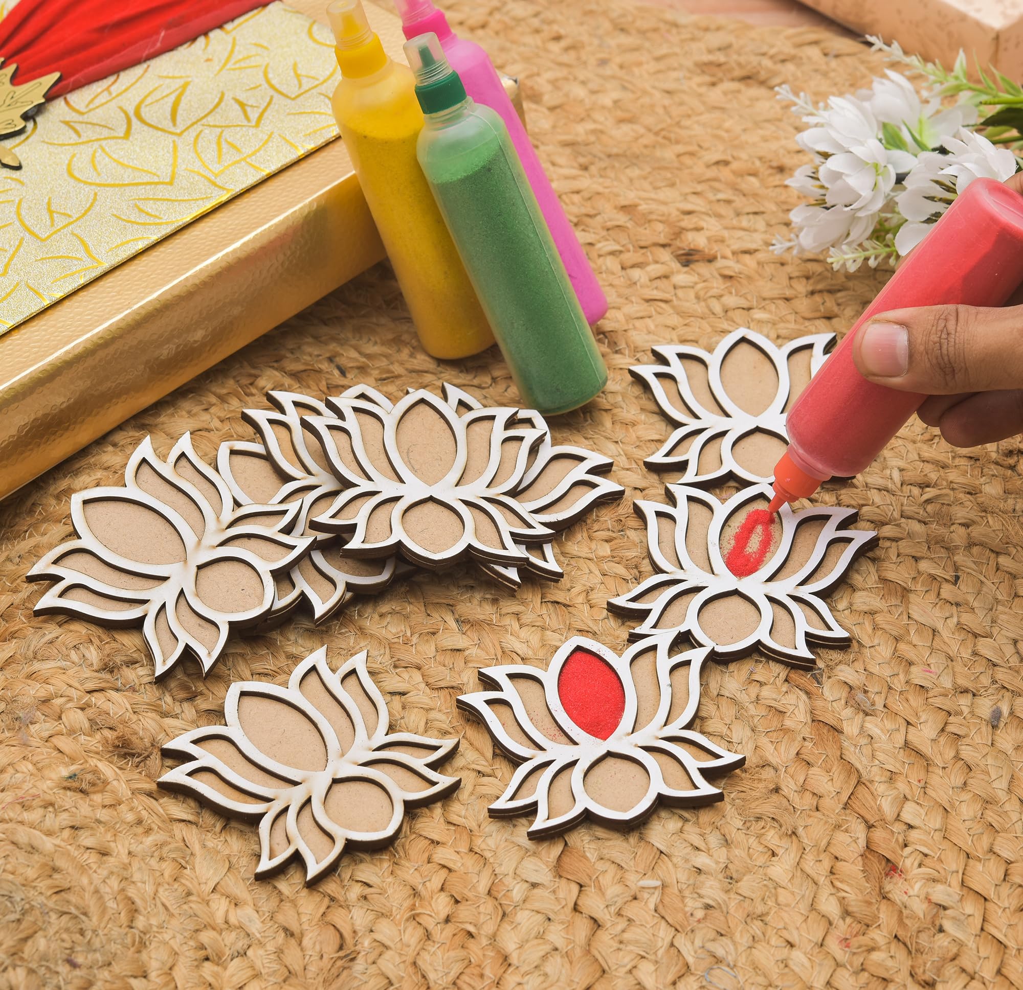 Sanvatsar DIY Wooden Diya Craft Kit with Color Sand Bottles – Perfect for Diwali Decorations and Festive Arts & Crafts (Design 3)-image-7