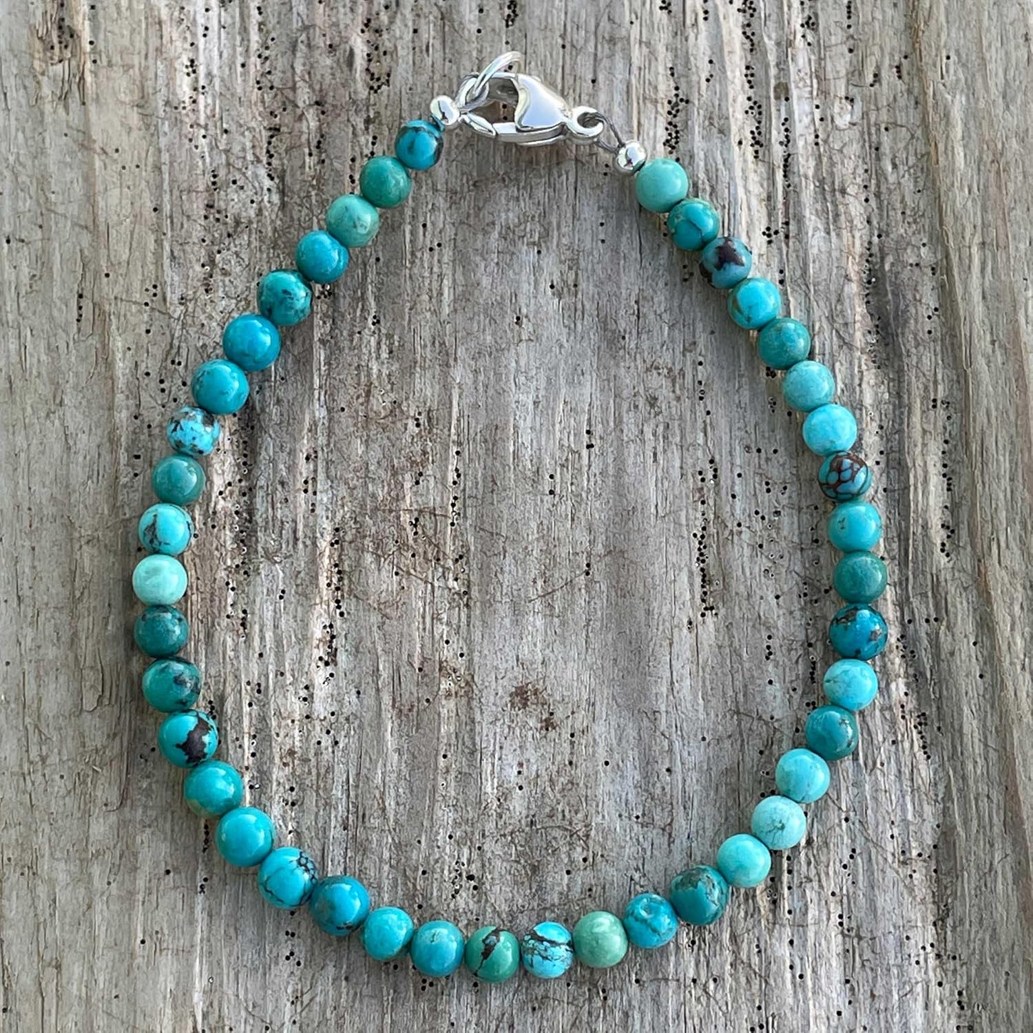 Handmade Genuine 4mm Blue Green Turquoise Bead Bracelet with Clasp Made to Order Lengths