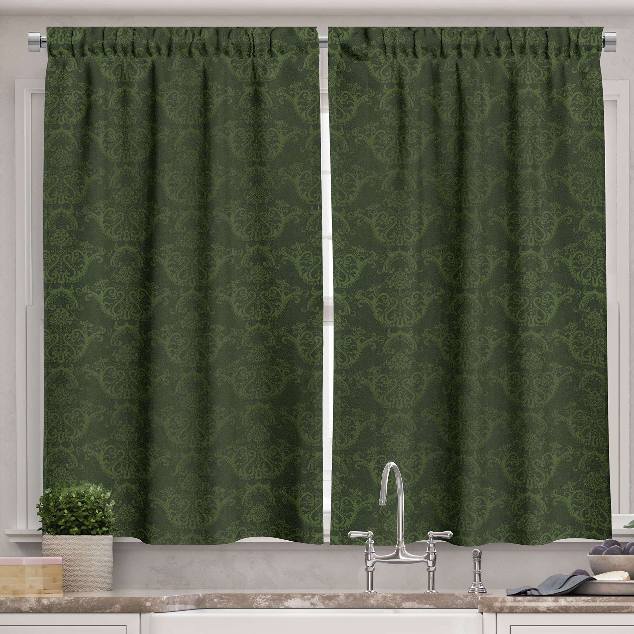 Hunter Green Kitchen Curtains DUALIFE Dark Forest Green Sheer Curtains