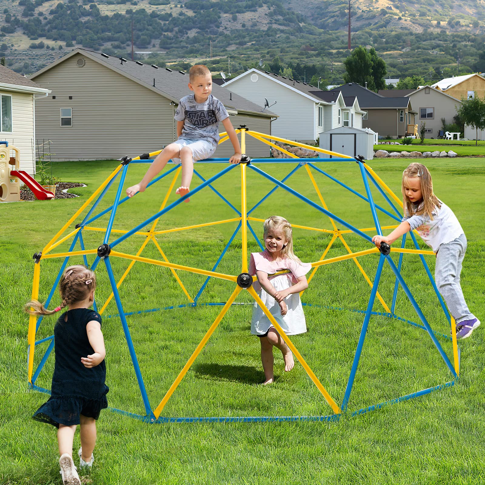 HONEY JOY 10FT Climbing Dome with Swing, Upgrade Jungle Gym Monkey Bar for  Backyard, Outdoor Climbing Toys for Toddlers Playground Equipment, Supports
