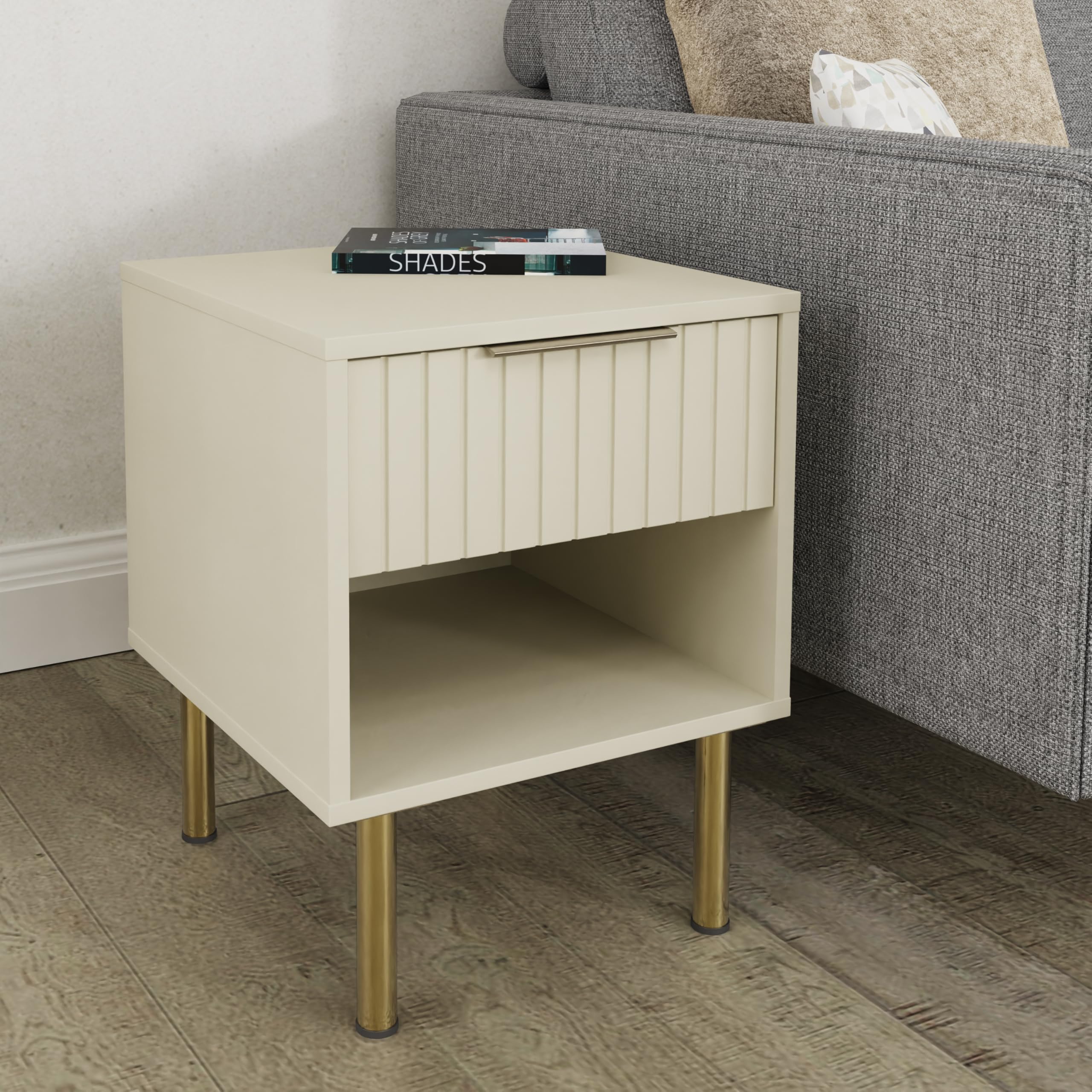 GFW Nervata Cream Lamp Table - Wood - Cream Finish
