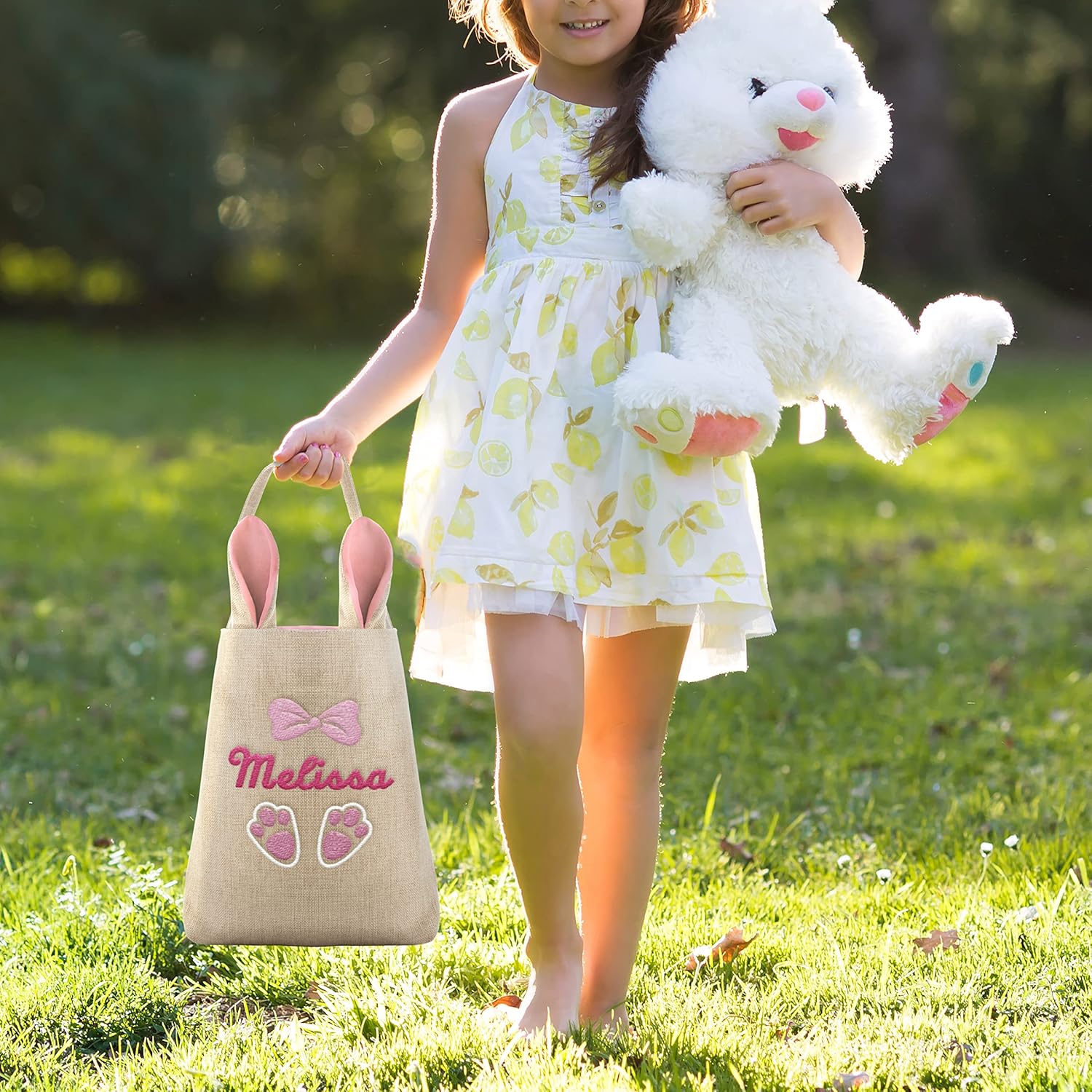 Generic - Set of 2 Personalized Embroidered Easter Bunny Bags for Girls & Boys - Ages 4-12, Multi Color, Cartoon Design, Reusable, 11.4 x 13.4 inches