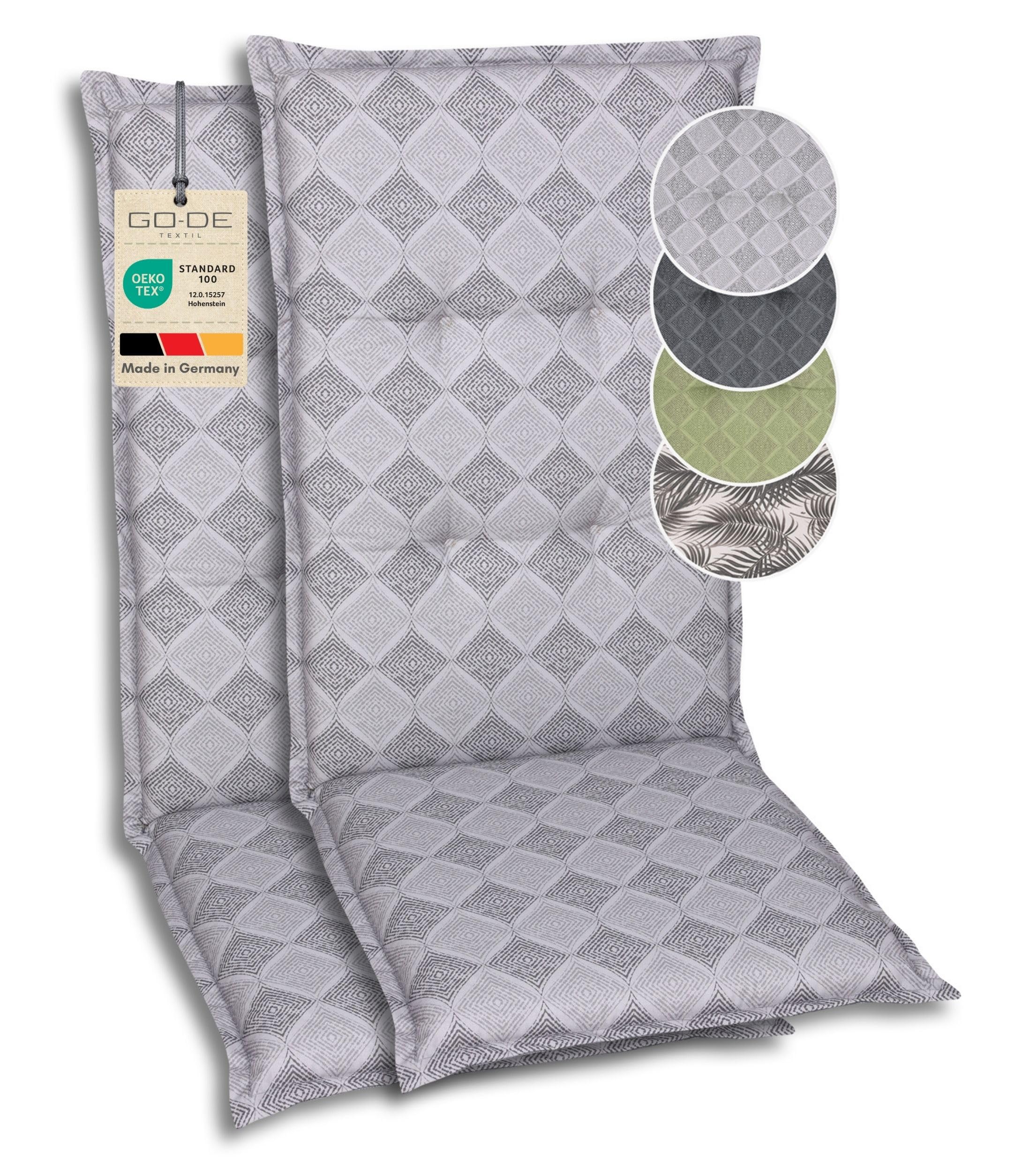 GO-DE Textil Polsterauflagen für Hochlehner-Gartenstühle 2er-Set | Design: Rautenlinien Grau