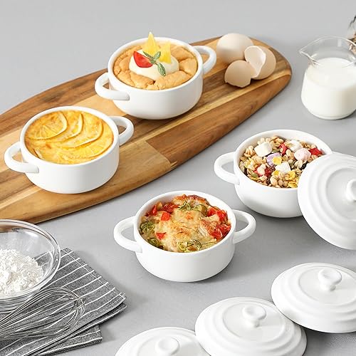 Miniatura 5 de MALACASA Mini Cocotte - Juego de 4 mini cacerolas pequeñas de 14 onzas con tapas y asas, juego de 4 mini hornos holandeses de cerámica, pequeños