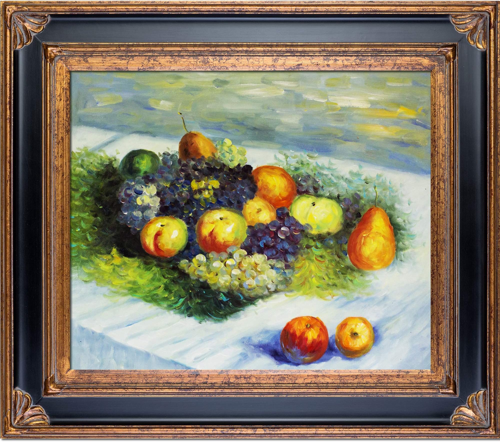 overstockArtPears and Grapes Framed Oil Reproduction of an Original Painting by Claude Monet, Corinthian Frame, Black and Gold Finish