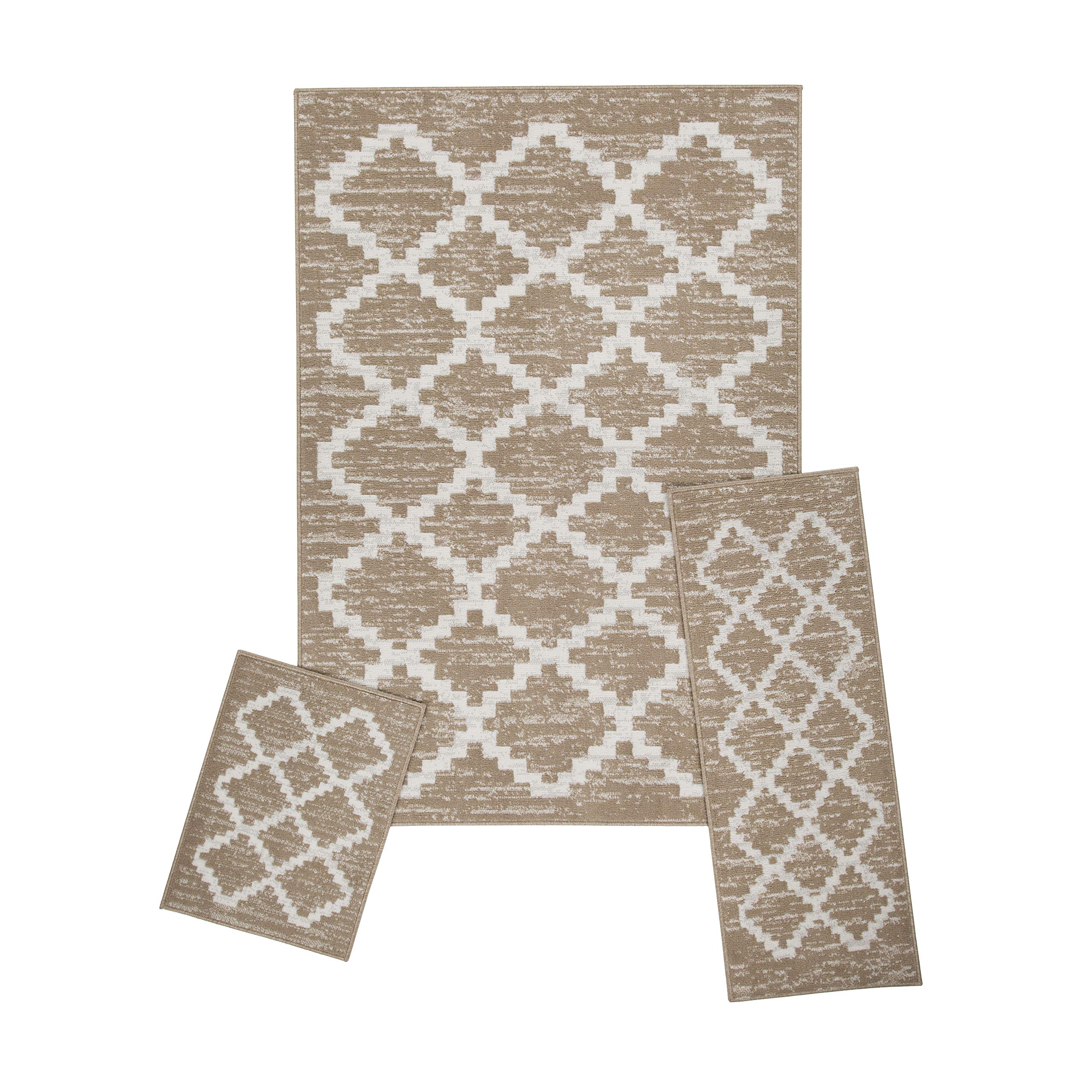 Achim Home Furnishings Capri 3 Piece Rug Set, Landon Tan, 3-Piece Set (2x3, 2x5, 5x7)