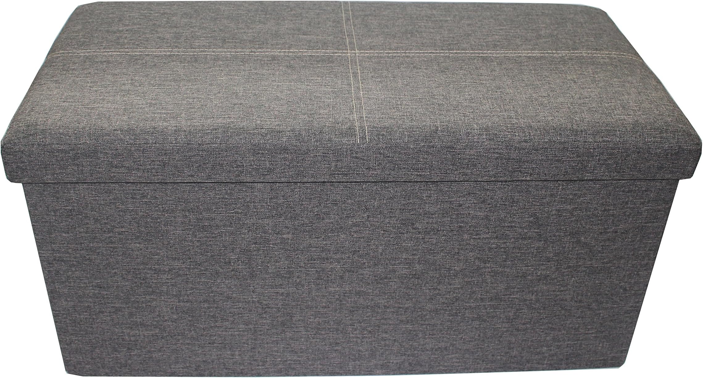 Storage Strong and Sturdy Ottoman Faux Linen Foldable Waterproof Quick and Easy Assembly Grey Footstool 30x15x15'' Toy and Shoe Chest Versatial Space-Saving