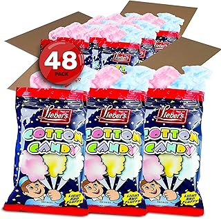 Lieber's Cotton Candy | 48 Pack of Light & Fluffy Vintage Candy | Blue & Red Carnival Birthday Party Favors Treats Supplies for Kids, Kosher | 0.8 Ounce Bags (48 Pack)