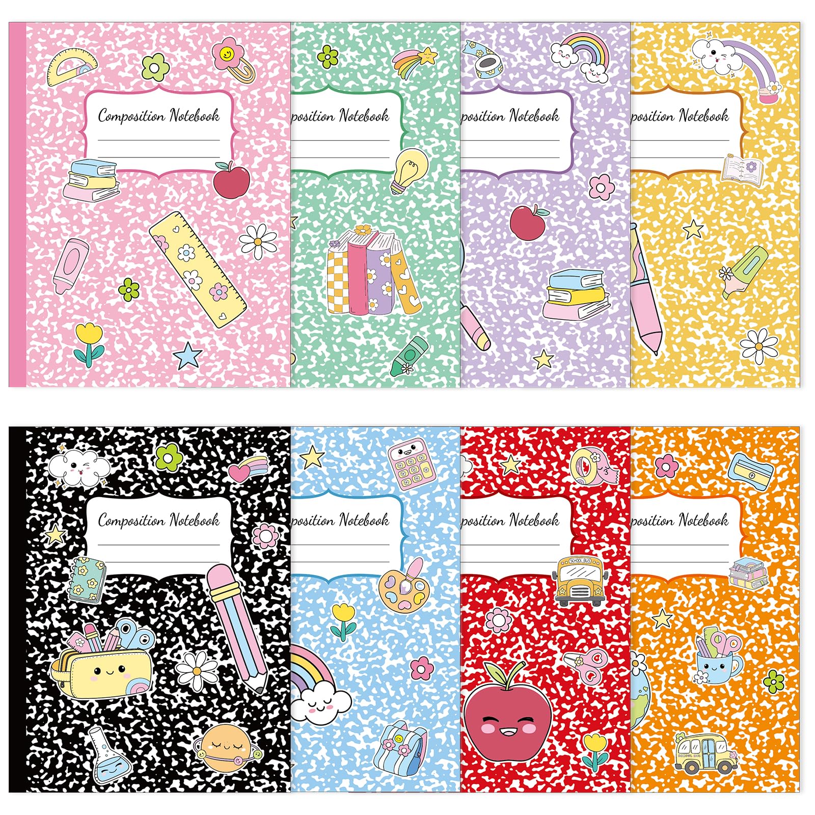 8 Pack Colorful Marble Composition Notebooks Bulk Back to School Notebook College Ruled Journal 100 Pages Composition Books First Day of School Gift for Student Teacher Office Supplies 9.7x7.5 Inch