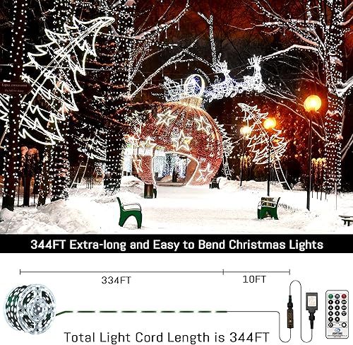 Miniatura 6 de Eueasy Luces de Navidad para exteriores, 1000 luces LED de 344 pies, enchufables, impermeables, con control remoto, 8 modos con temporizador para