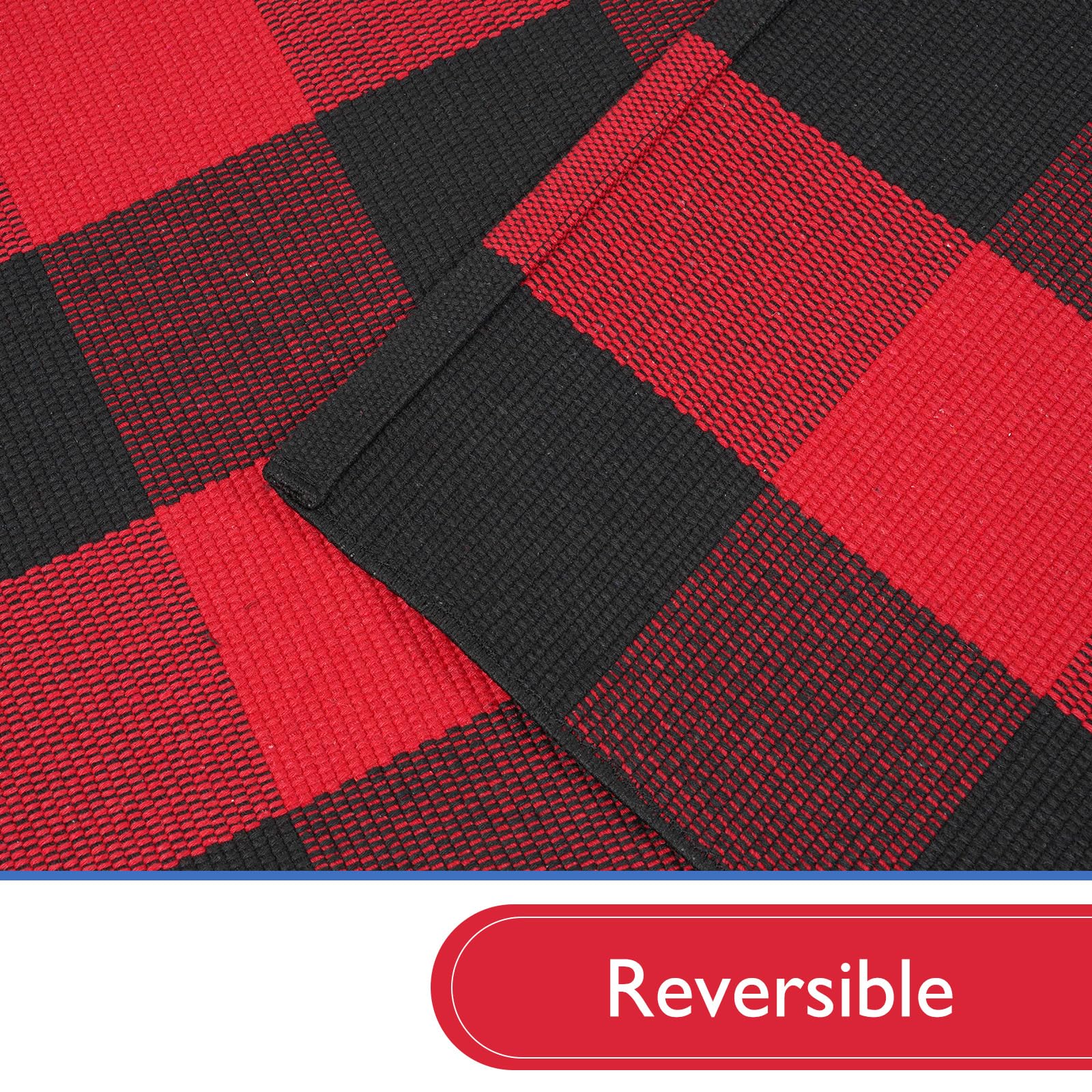 Weihnachts Outdoor-Teppich 90x150 Cm – Rot-schwarz Kariert, Waschbar, Aus Baumwolle