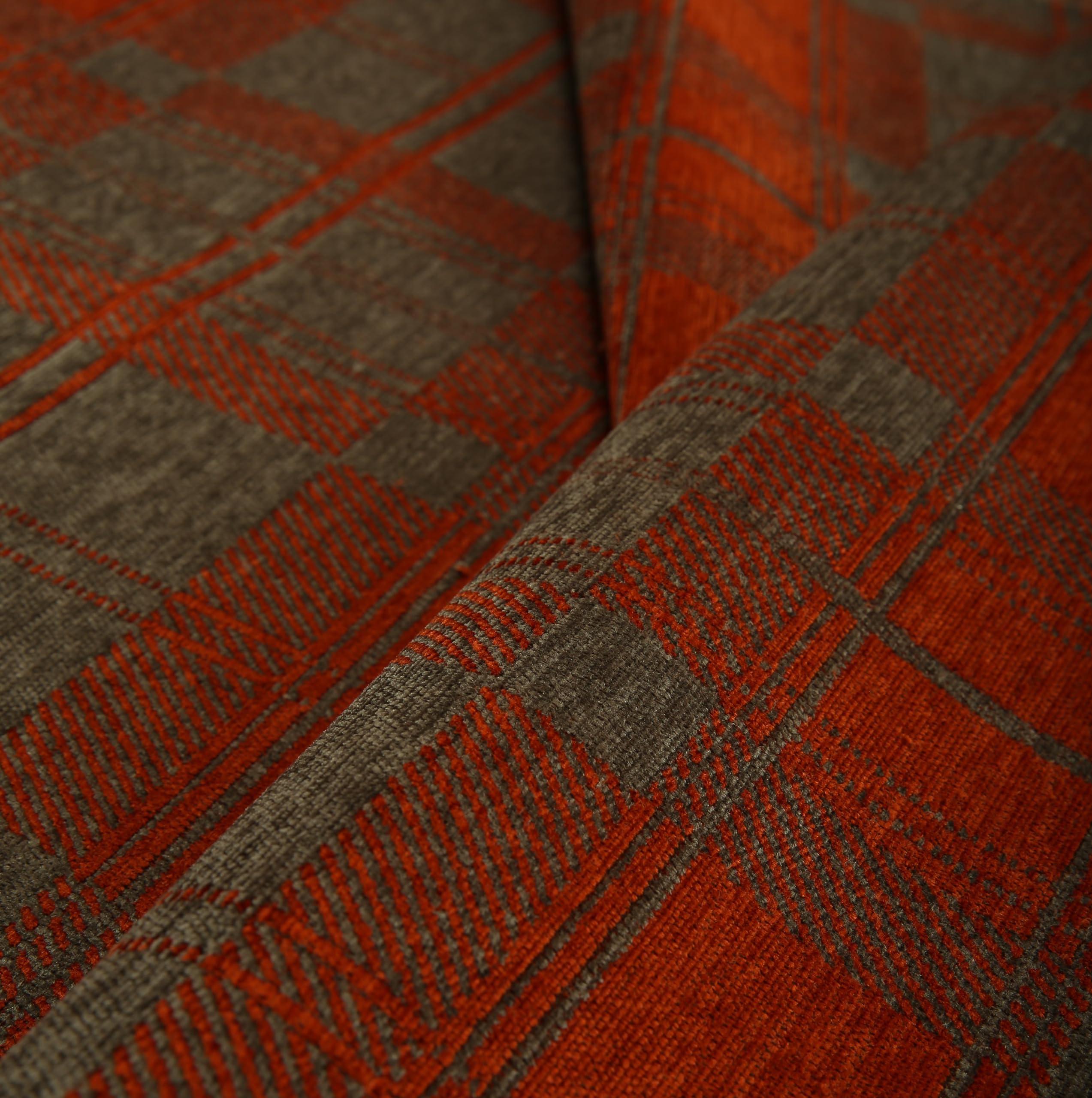 Redbrick Mill Fabrics Flame Retardant Plain Checked Tartan Tapestry Pattern Soft Feel Chenille Upholstery Fabric by The Metre in Burgundy (Per Metre) โ image 1