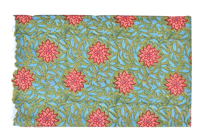 JAIPUR HAND BLOCK Floral Printed Cotton Dress Material Natural Running Fabric Sanganeri Print Apparel's & Home Furnishing Cotton Cloth Fabric