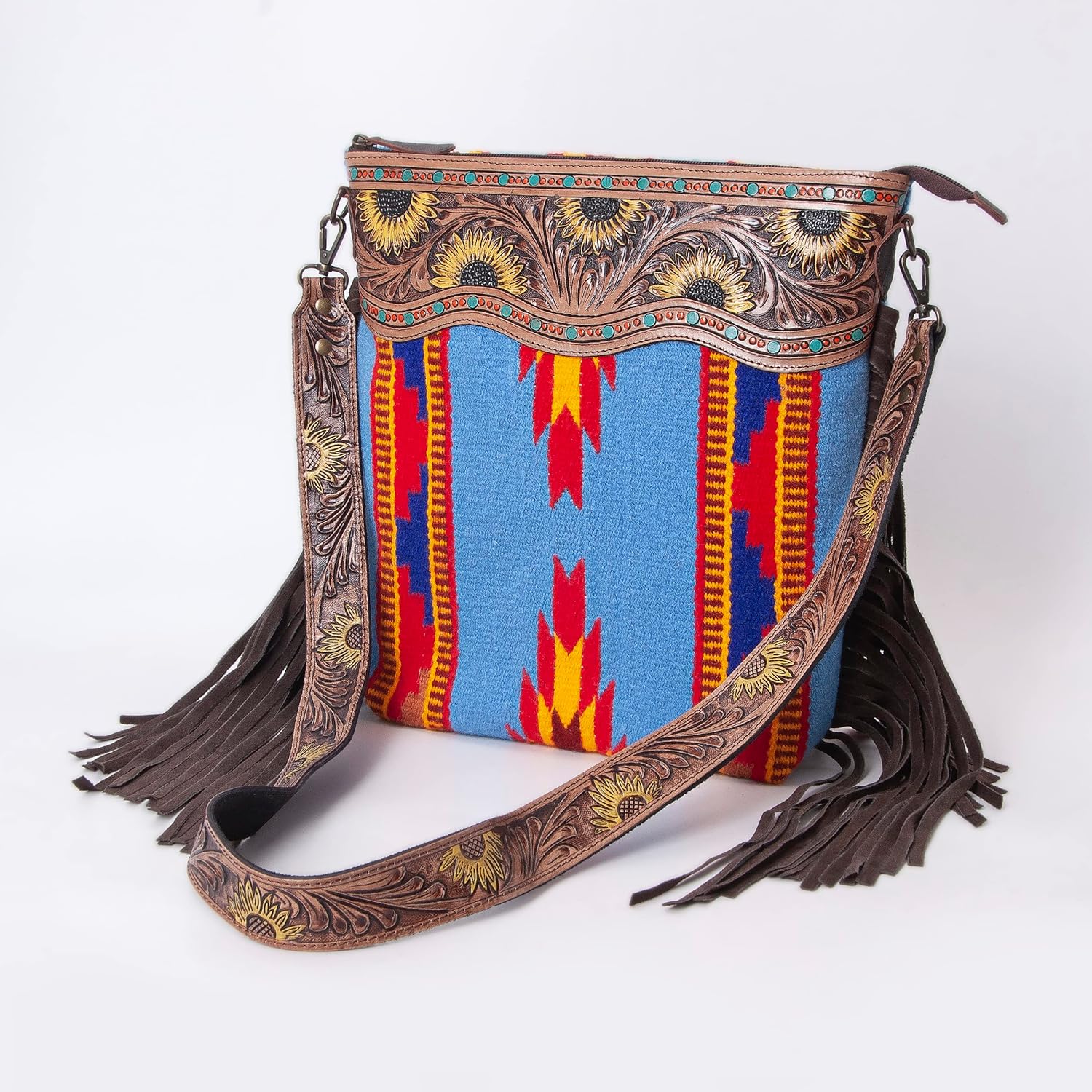 Merbaa Women Handtooled woolen saddle blanket hand woven Crossbody Bag