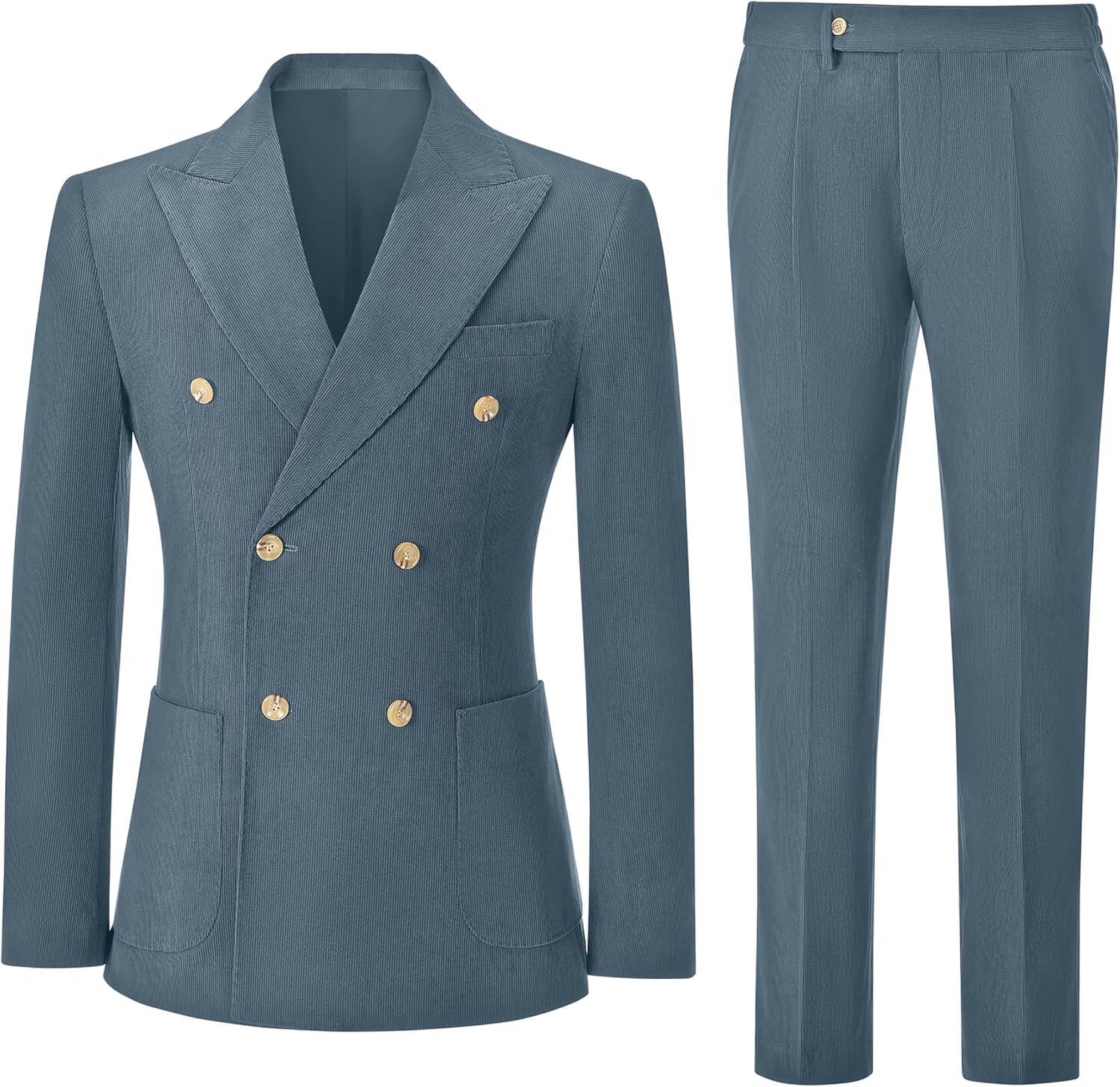 Men 2 Piece Corduroy Suit Slim Fit Suits Double Breasted Suit Blazer Jacket Pants S...