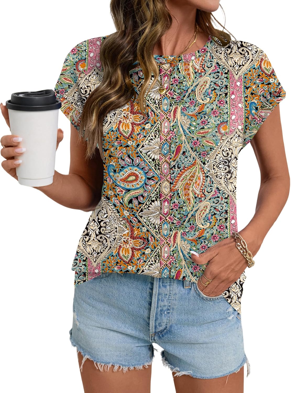 LOMON Womens Summer Tops Short Sleeve Shirts Cap Sleeve Tops Crew Neck Cute Trendy Tunic Blouses Dressy Casual Outfits 2026 - Image 3