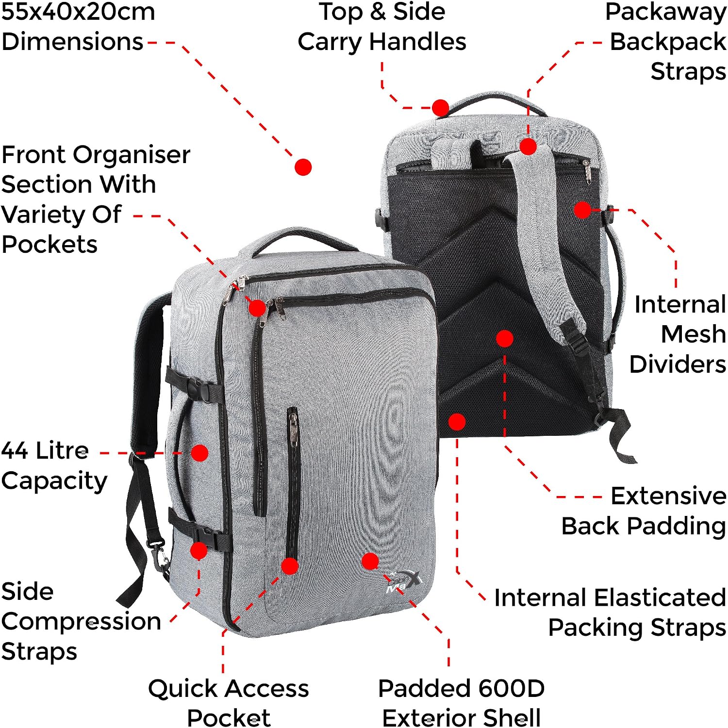 Cabin Max Backpack for Women and Men Carry on Luggage Travel Backpack 22x14x9"