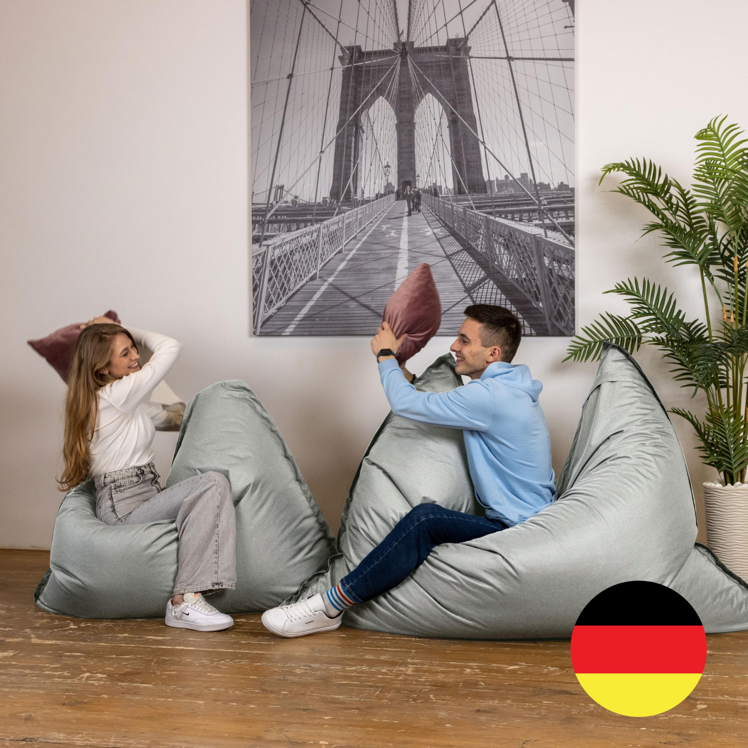 Bruni Caree ogromny worek do siedzenia Caree w kolorze szarym, prostokątny worek do siedzenia XXL o wymiarach 140 x 180 cm i wypełnieniem 400 l, z pokrowcem wewnętrznym, worek do leżenia, zdejmowany