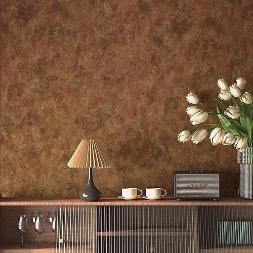 Miniatura 17 de Papel tapiz extra ancho para despegar y pegar, vinilo de hormigón, 48 x 354 pulgadas, color dorado, cobre, marrón/naranja, papel tapiz moderno de