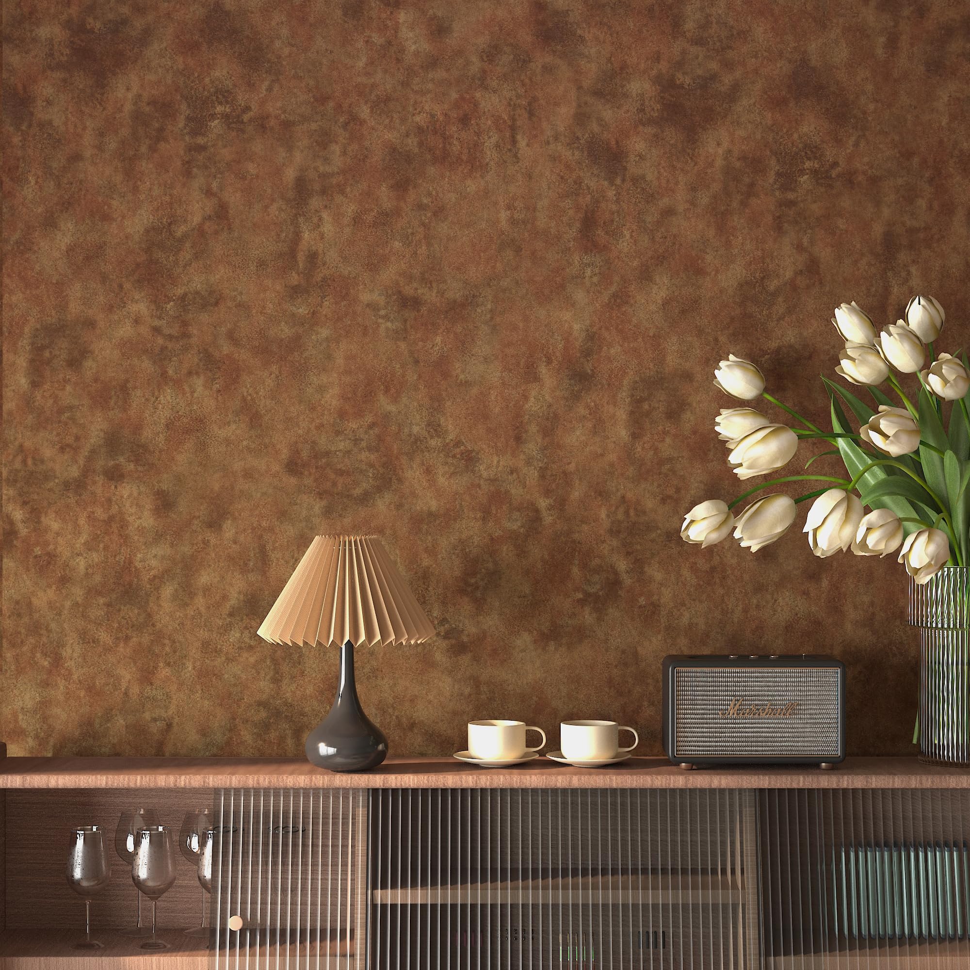 BAYYA Extra Wide Peel and Stick Wallpaper Textured Wallpaper 31.5"x354" Gold Mid Century Modern Self Adhesive Concrete Industrial Wall Paper Rust