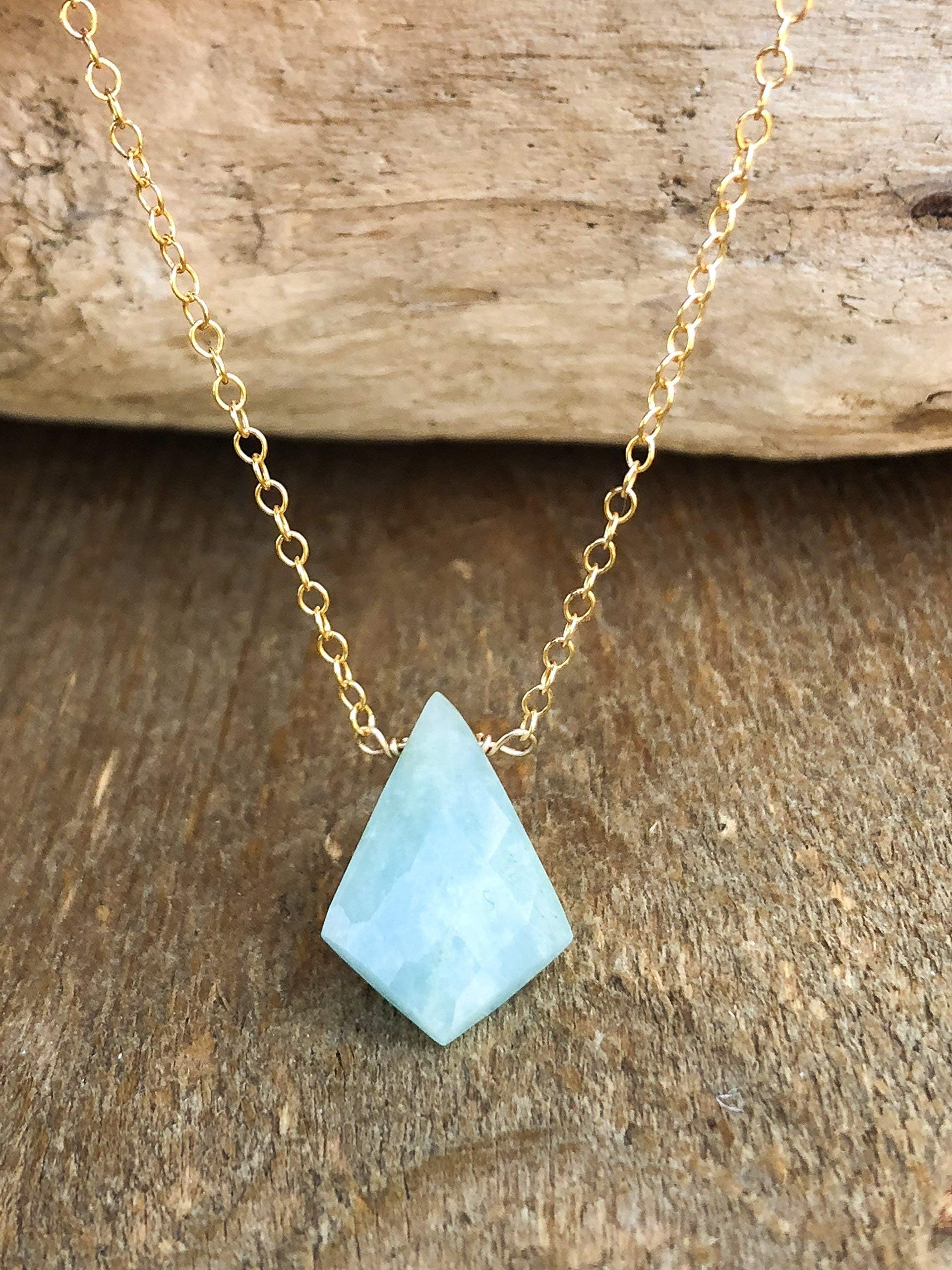 Aquamarine March Birthstone Necklace in 14K Yellow Gold Fill 16"-18"