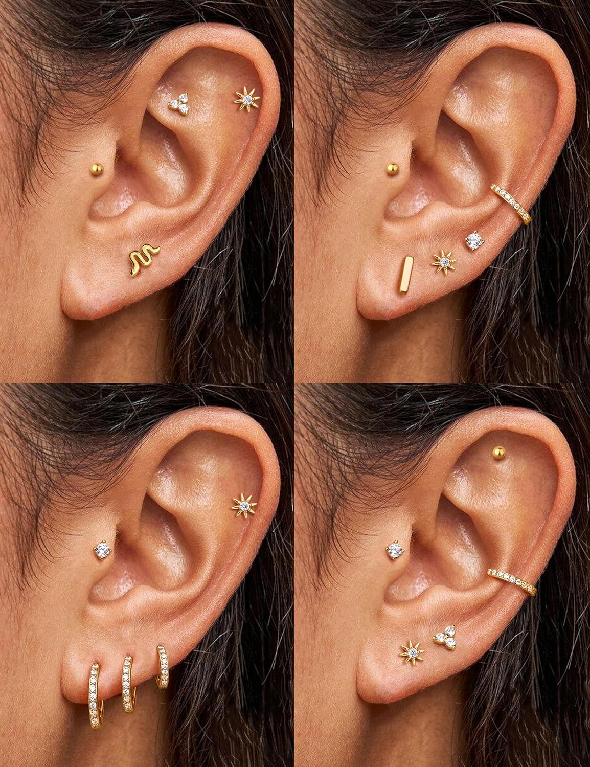 LOLIAS Dainty Hypoallergenic Flat Back Stud Earrings for Women Trendy | 14K Gold Plated Cartilage Earring Helix Conch Tragus Piercing Jewelry | Small Surgical Stainless Steel Earring Sets 20G - Image 8