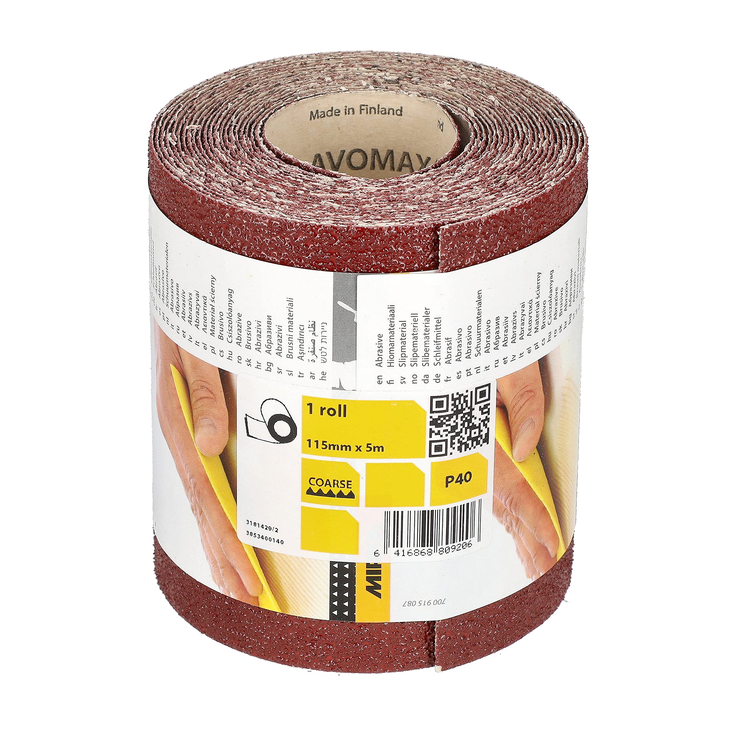 Carta Abrasiva Per Levigatrici Orbitali Carta Abrasiva Mirka Gialla - Rotolo 115mm X 50m Grana P60 Per Legno, Vernice, Stucco Rotolo Carta Abrasiva Mirka P60