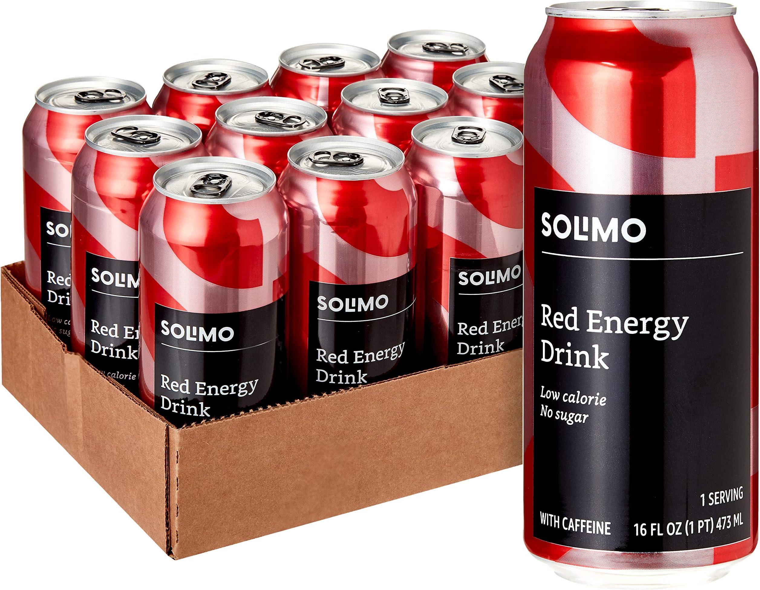 Amazon Brand - Solimo Red Energy Drink, Sugar-Free, Vegan, Low-Calorie, 16 fl oz (Pack of 12)
