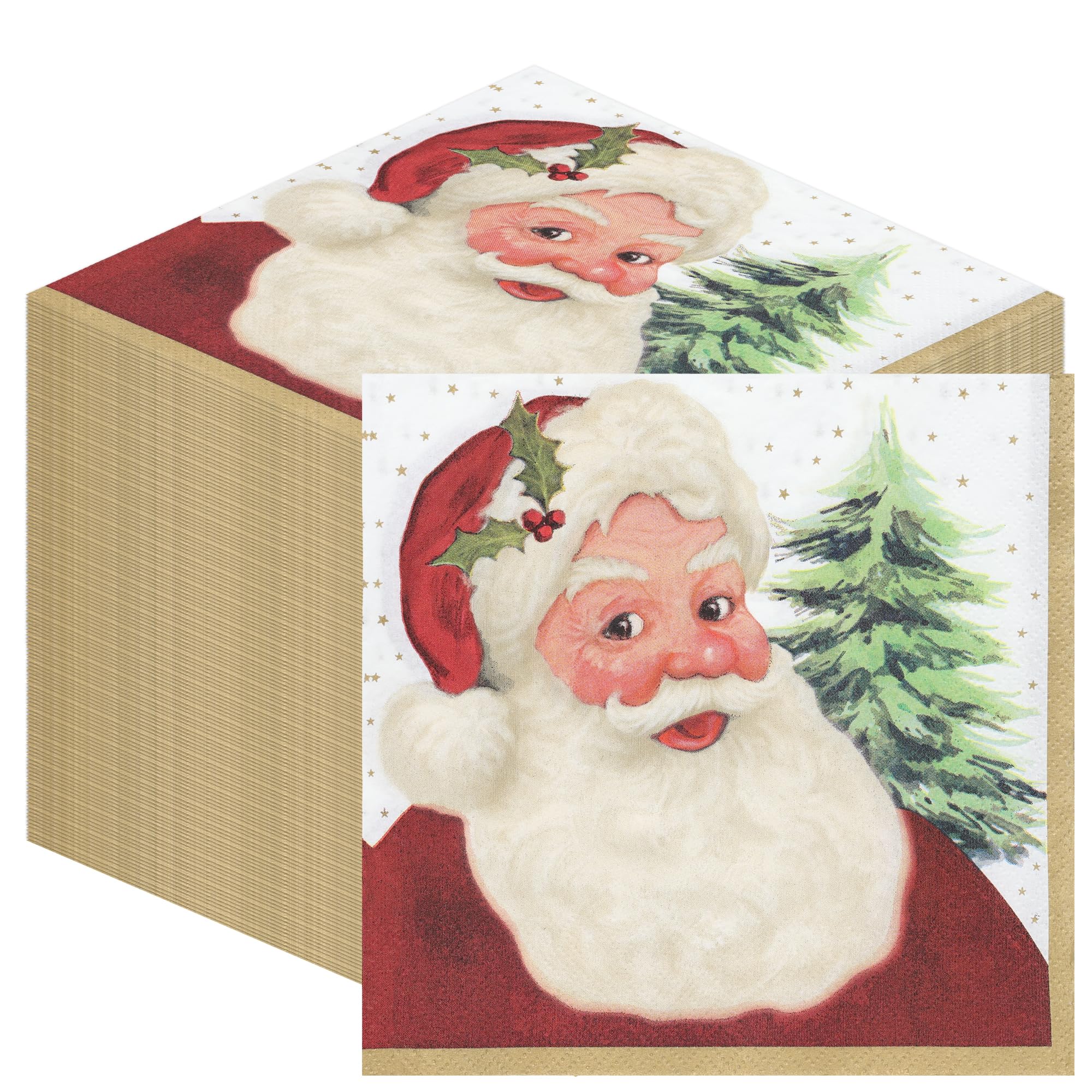 100 x Christmas Napkins Paper-Traditional Santa Claus Disposable Xmas Serviettes Festive Family Friendly Tableware Decorations Red and White Vintage Cosy Nostalgic Vibe Designed in the UK 2ply 33cm