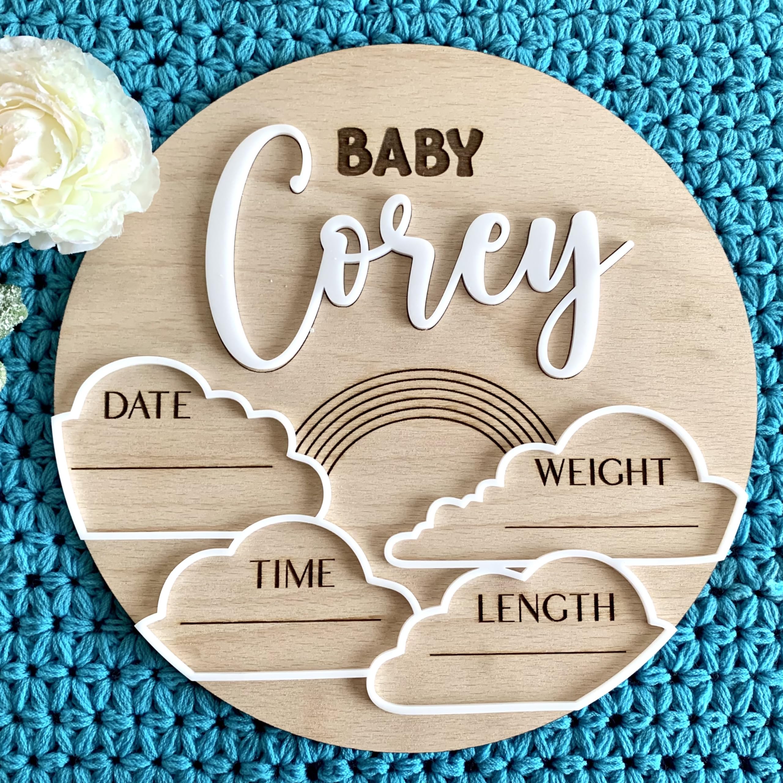 Personalized Baby Announcement Sign, Custom Baby Name, 3D Wood Baby Birth Stats, Hospital Baby Sign, Newborn Gift, Newborn Baby, Photography Photo Prop, Baby Shower Gift, Gender Reveal (Design 2)