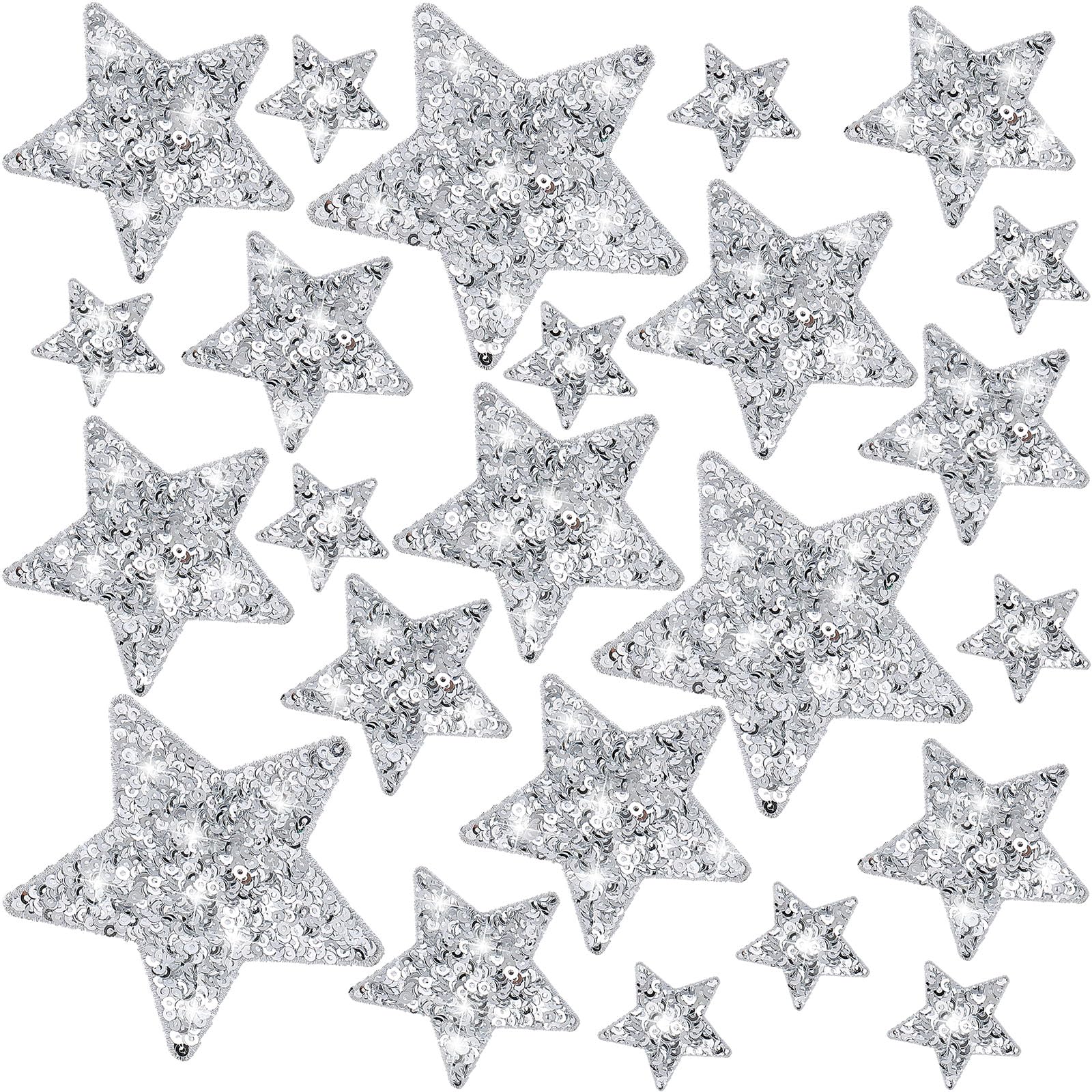Photo 1 of Daifunli 24 Pcs Sequin Iron on Patches in 4 Embroidered Decorative Shiny Patches for Clothing Bags Jackets Jeans Hats Backpacks Costume Accessory(Sliver, Star)