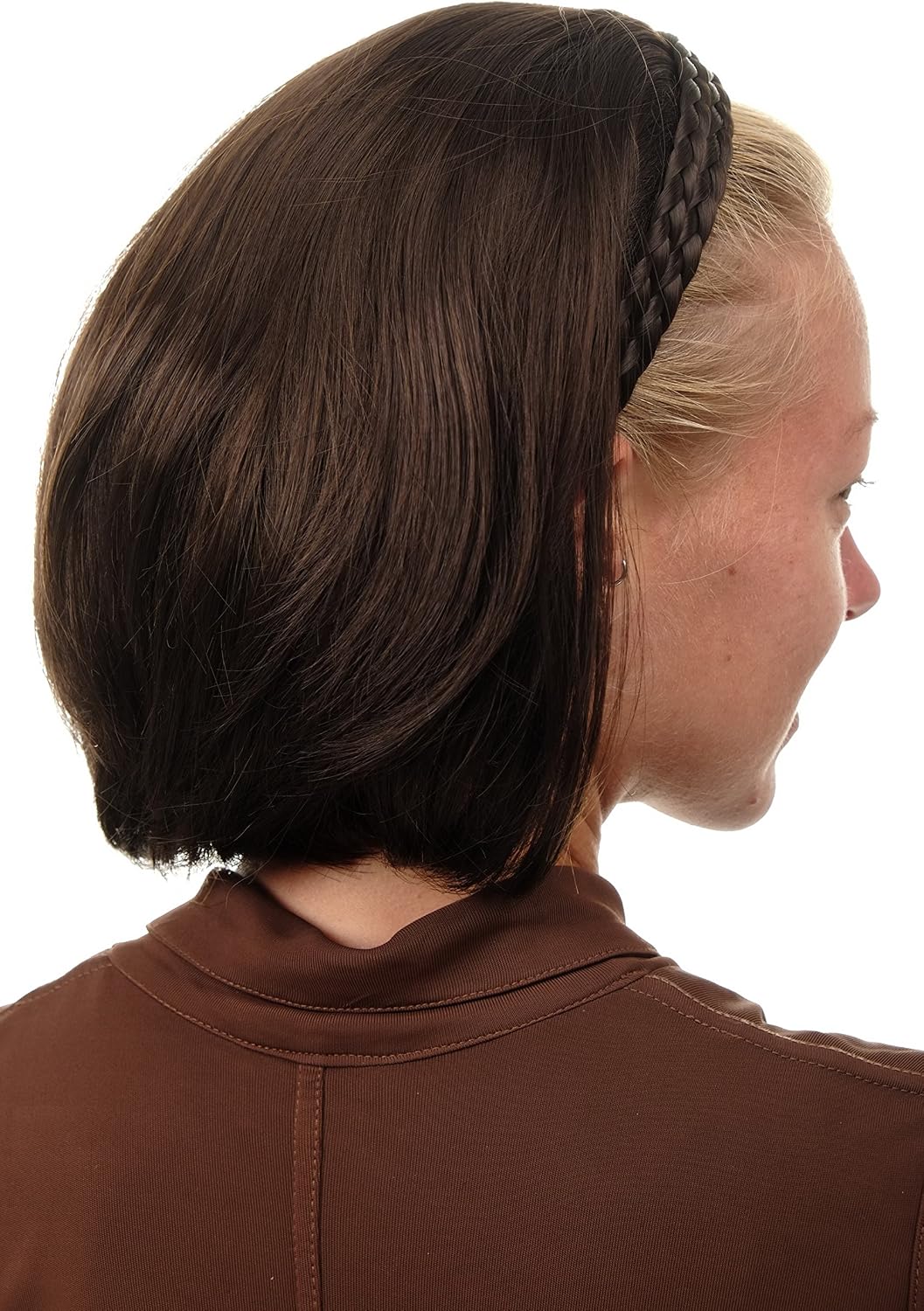 WIG ME UP - 90606-6 Halfwig Hairpiece Extension with braided hair circlet shoulder length straight chocolate brown 12inch