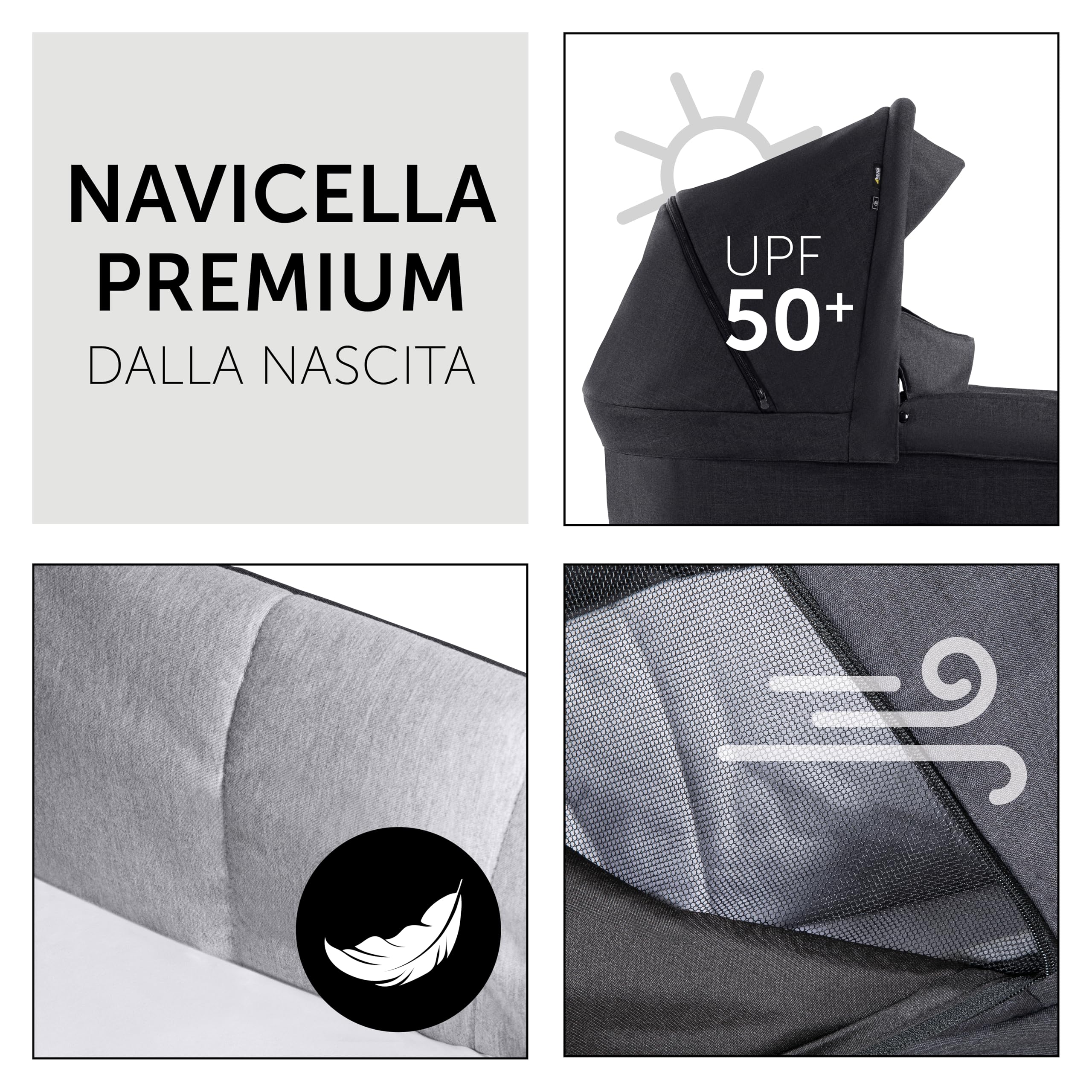 hauck Passeggino Set 3 in 1 Saturn R - Con Ovetto Neonato, Navicella Neonato e Seduta Reclinabile - Dalla Nascita Fino a 22 kg, Pieghevole - Melange Nero