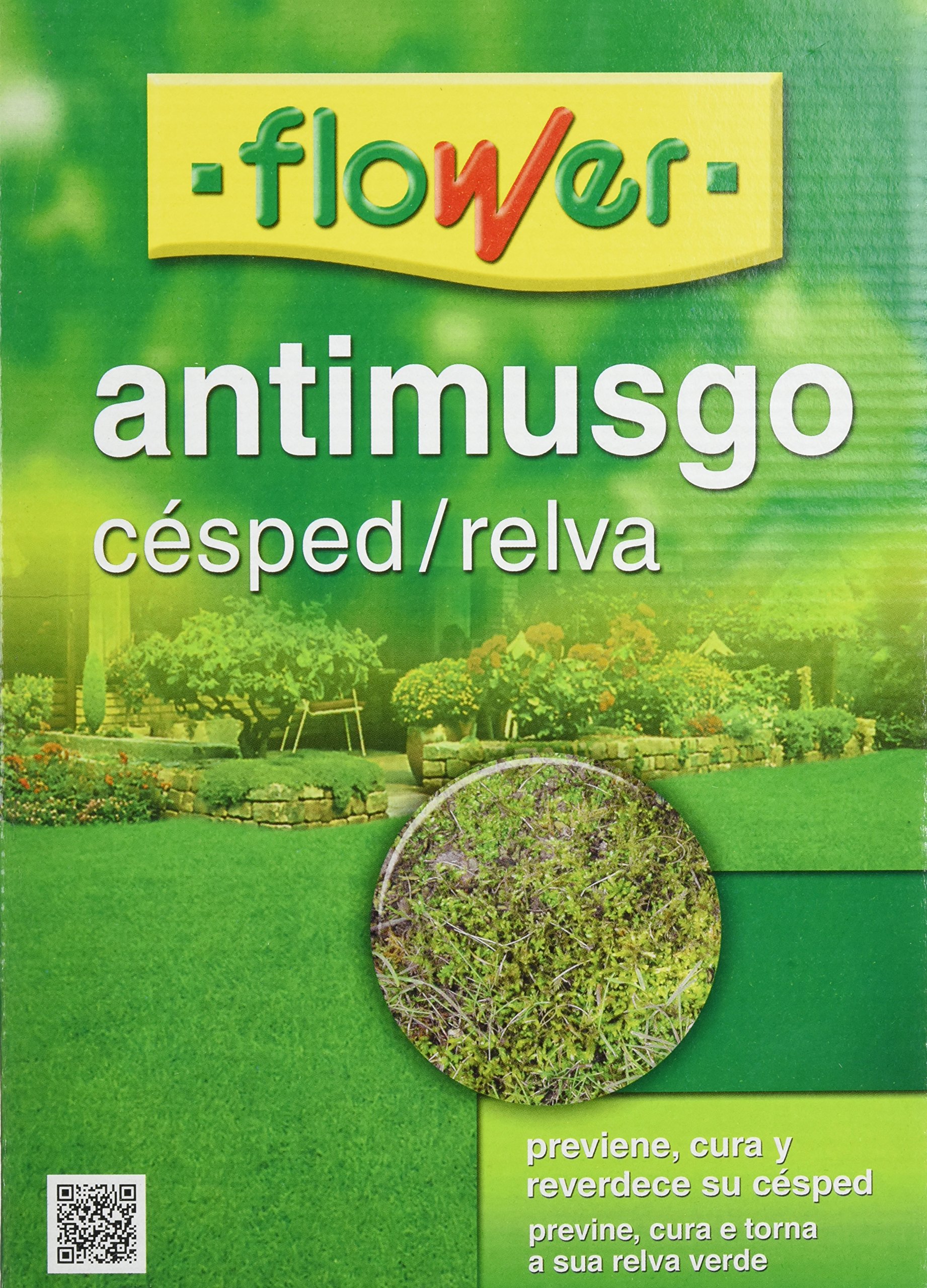 Flower - Antimusgo Césped de 1kg | Previene, Cura y Reverdece el Césped | Elimina Musgos y Líquenes | Efectividad Elevada, No aplica en color, Tamaño 18x7x25.5 cm, Material Abono.