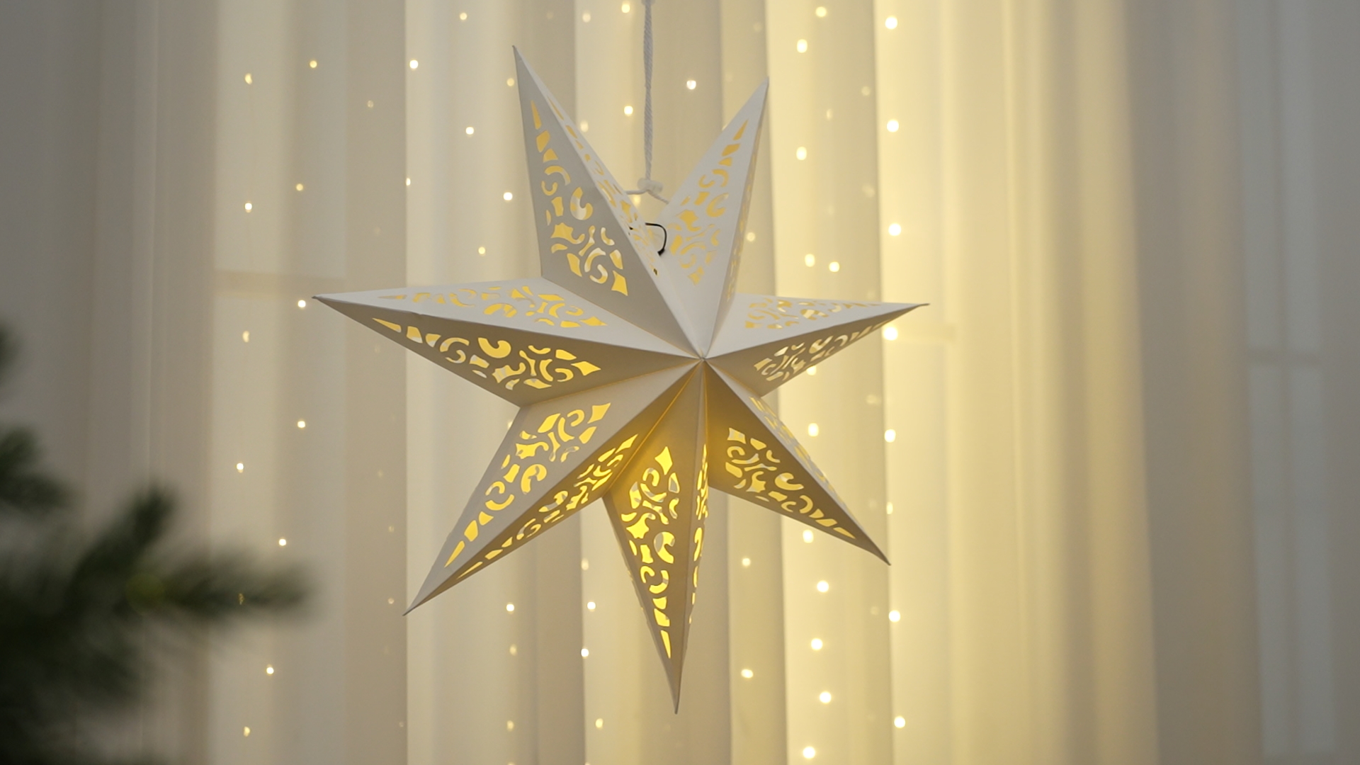 Kingdder Star Paper Lanterns Lampshade with LED Light 7 Pointed