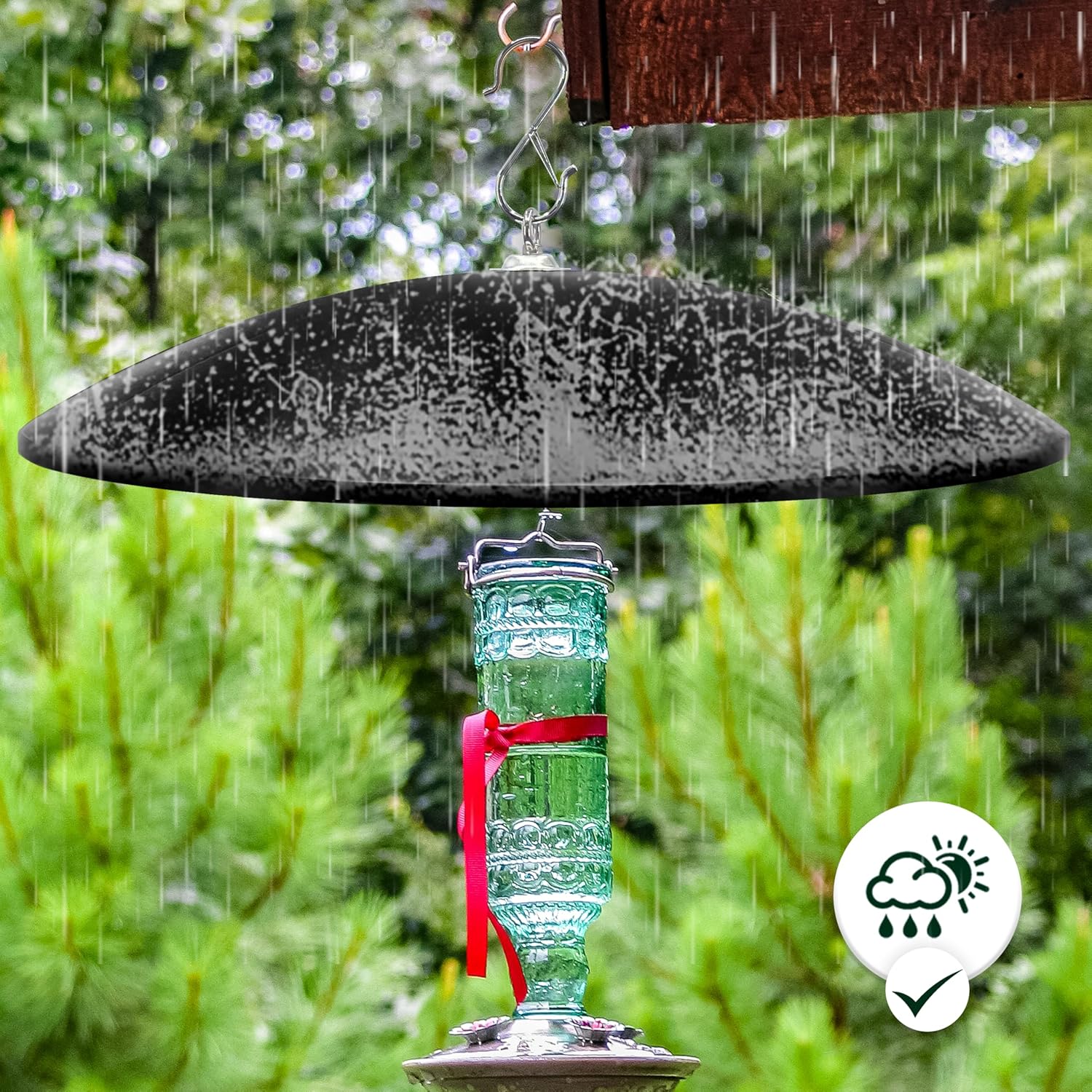 19.25-Inch Extra Large Squirrel Baffle,Hummingbird Feeder Shade Dome Cover, Bird Feeder Rain Guard, Hanging Squirrel Proof for Shepherd's Hook Outdoors (Black) 4 Pack