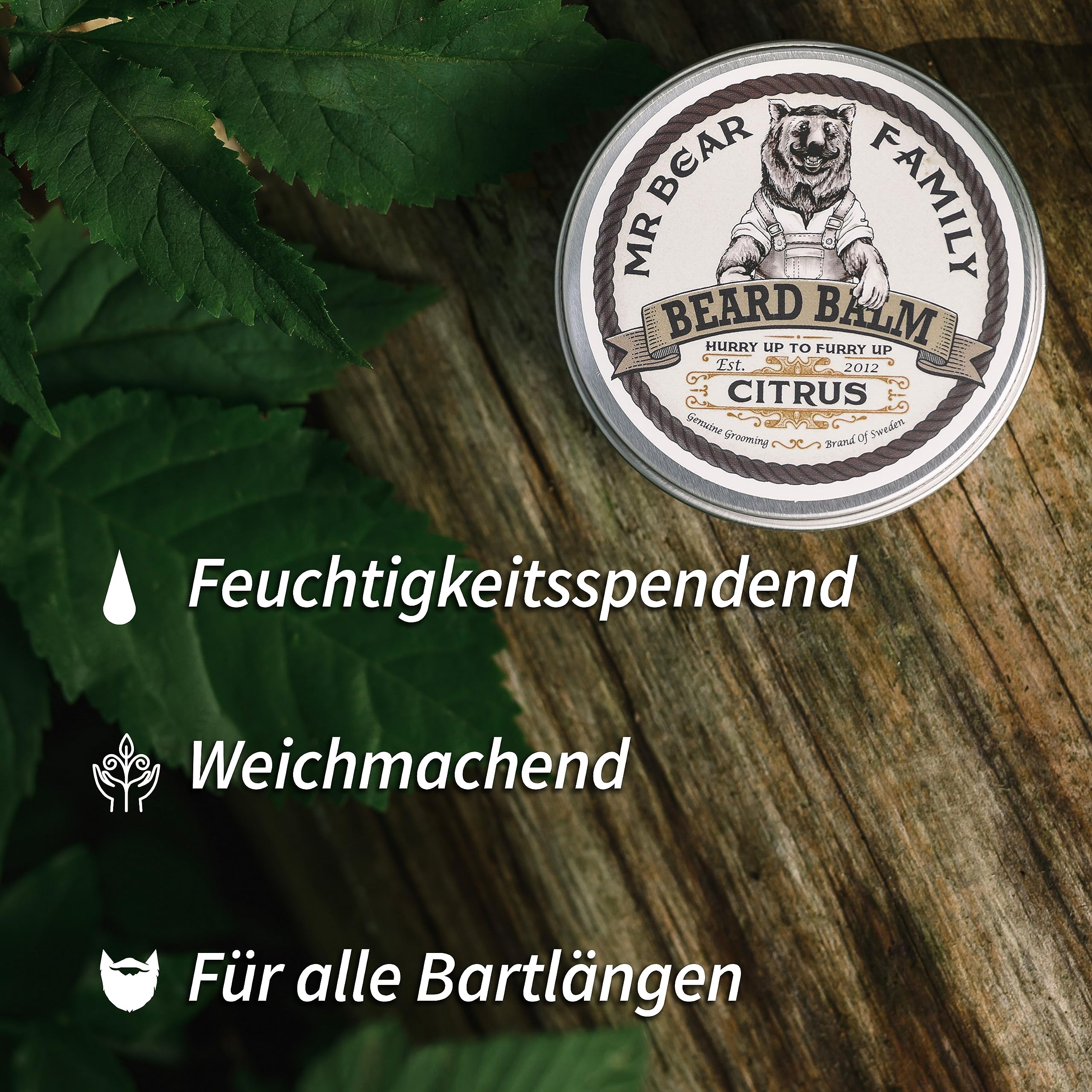 Mr Bear Family Bartbalsam Männer - Citrus - pflegender Bart Balsam - Bartwachs mit Shea Butter, Jojobaöl und Bienenwachs - Bartwichse Schnurrbart & Vollbart Bart Styling - Beard Balm 60ml
