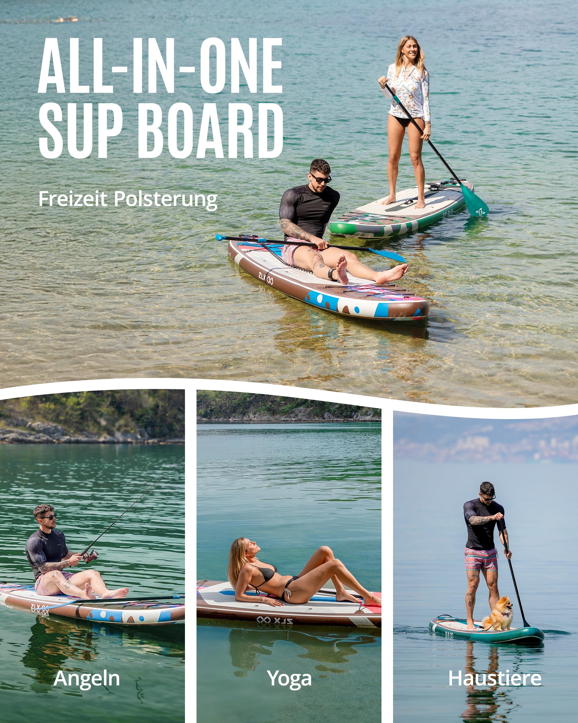 ZLX Stand Up Paddling Board 320x84cm,SUP Board Set,Stand Up Paddle mit Einzigartige Mittelfinne,Rutschfester Deckpad,Standup Paddle Board 200kg Tragkraft,für Erwachsene,Anfänger,alle Könnensstufen